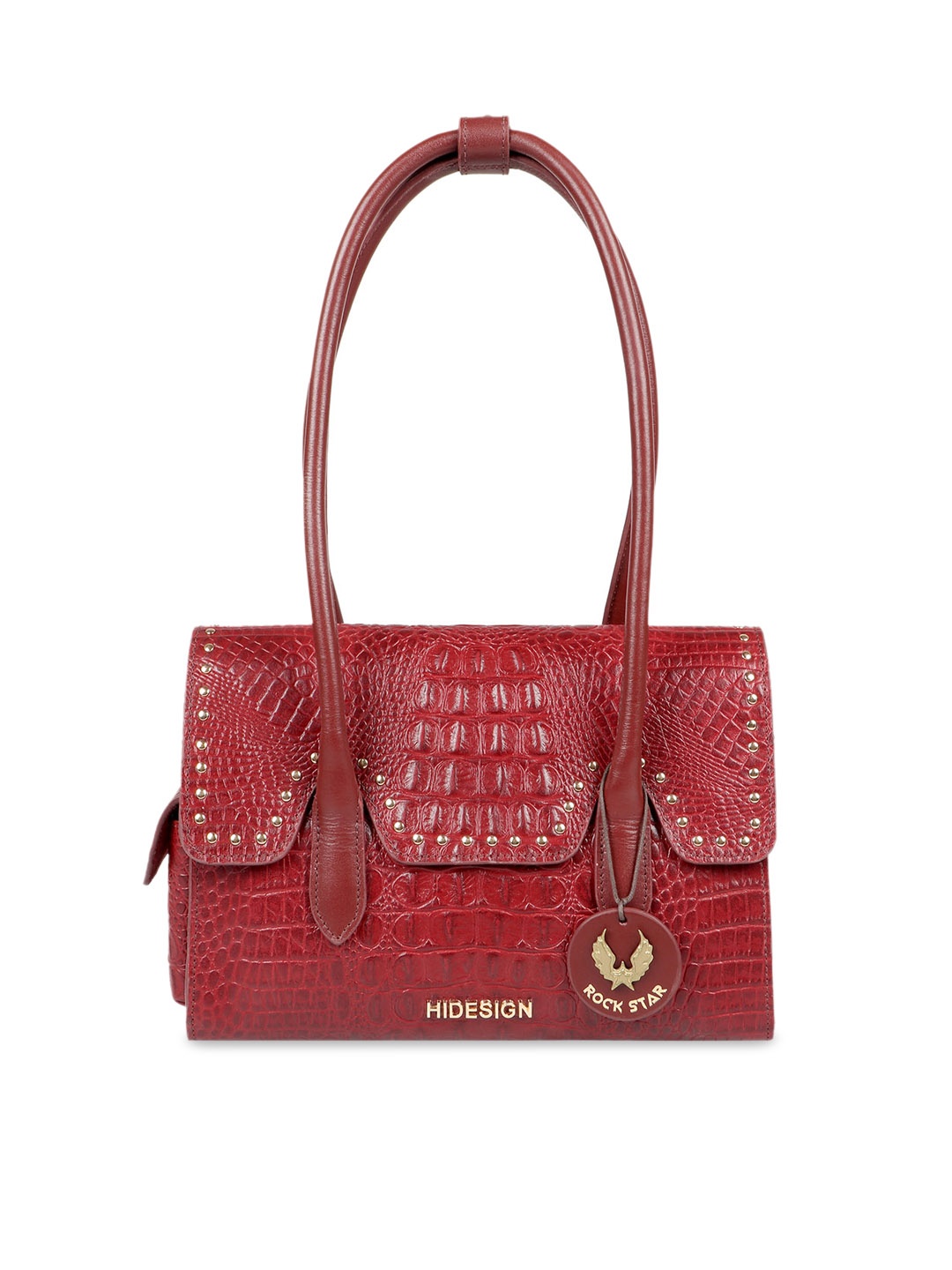 

Hidesign Red Crocodile Skin Textured Leather Shoulder Bag