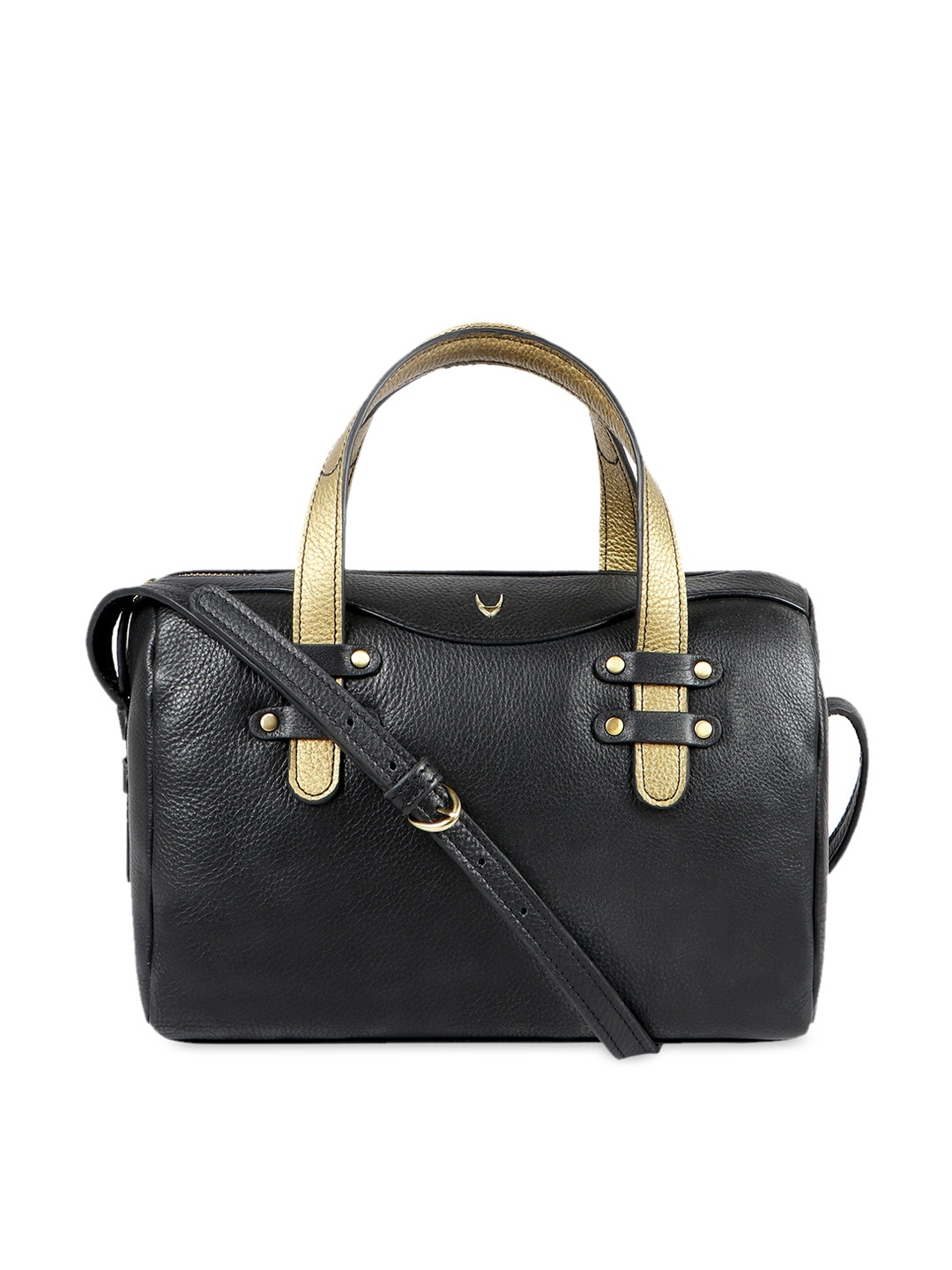 

Hidesign Black & Gold-Toned Textured Leather Handheld Bag