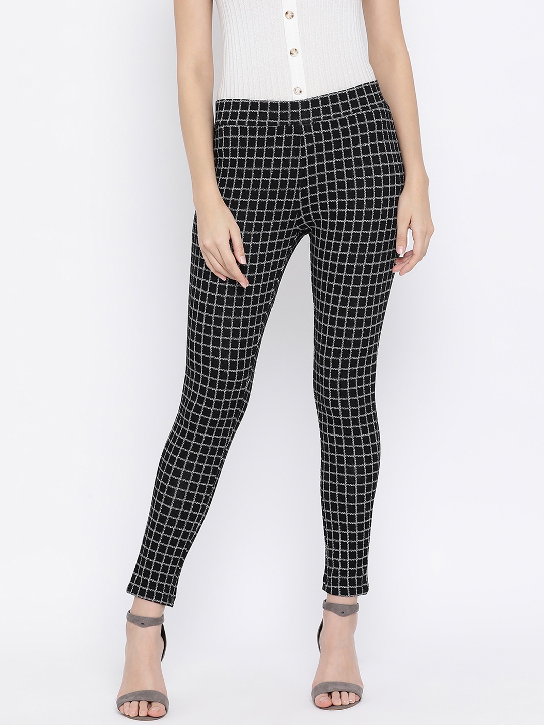 

Monte Carlo Women Black Regular Fit Checked Anti Fit Trousers