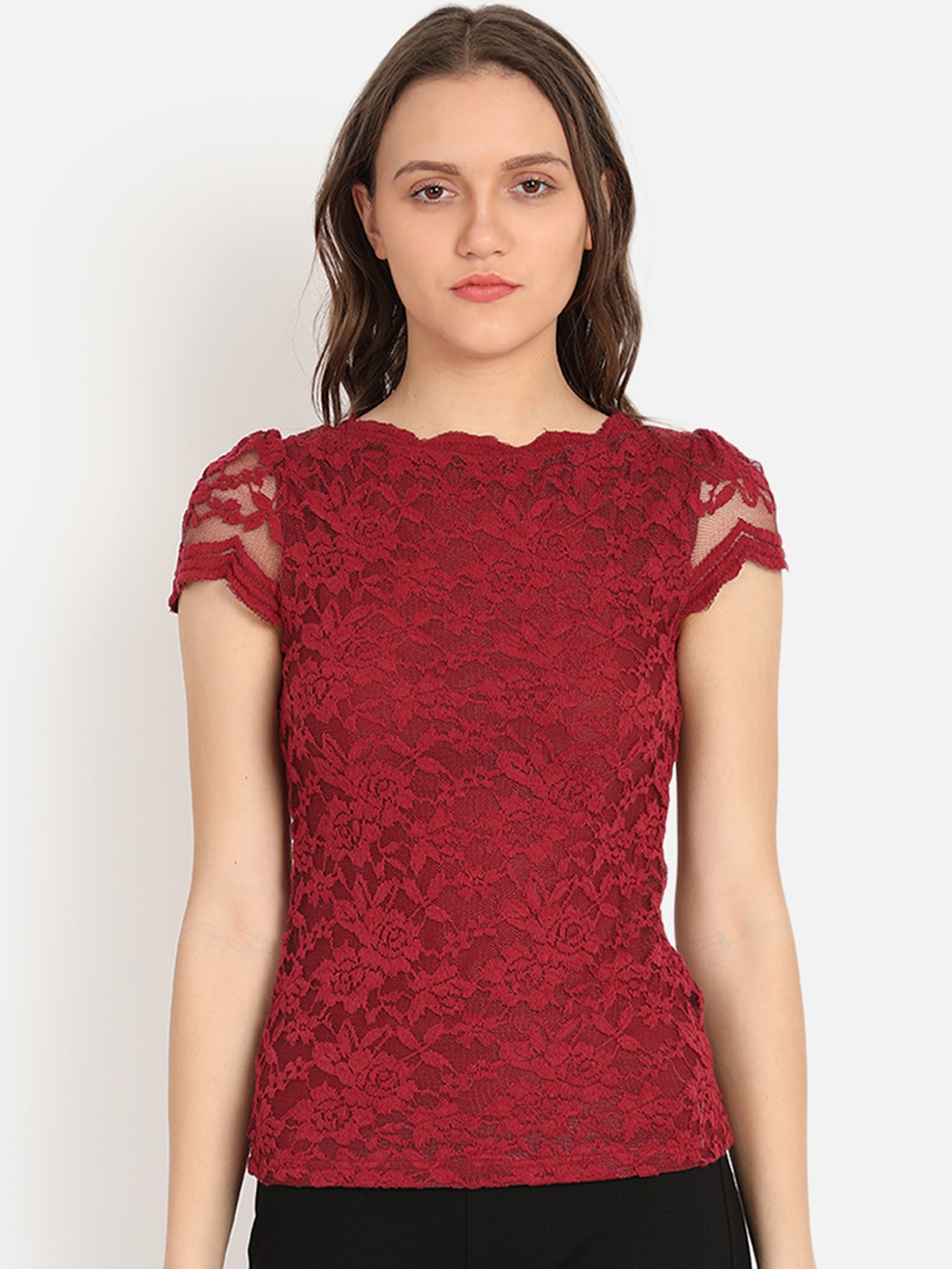 

COVER STORY Women Red Self Design Top