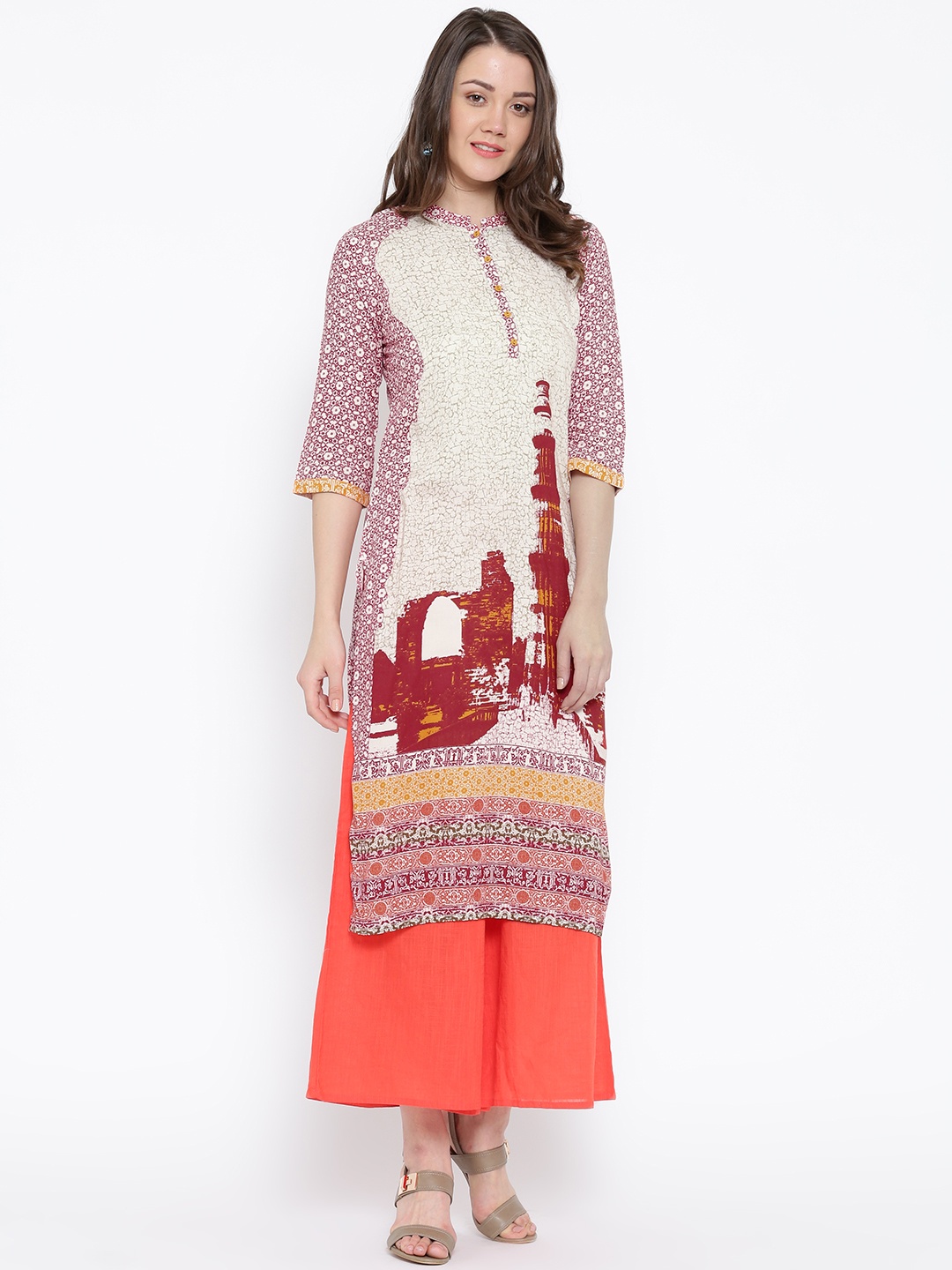 

Aurelia Off-White & Maroon Printed Kurta