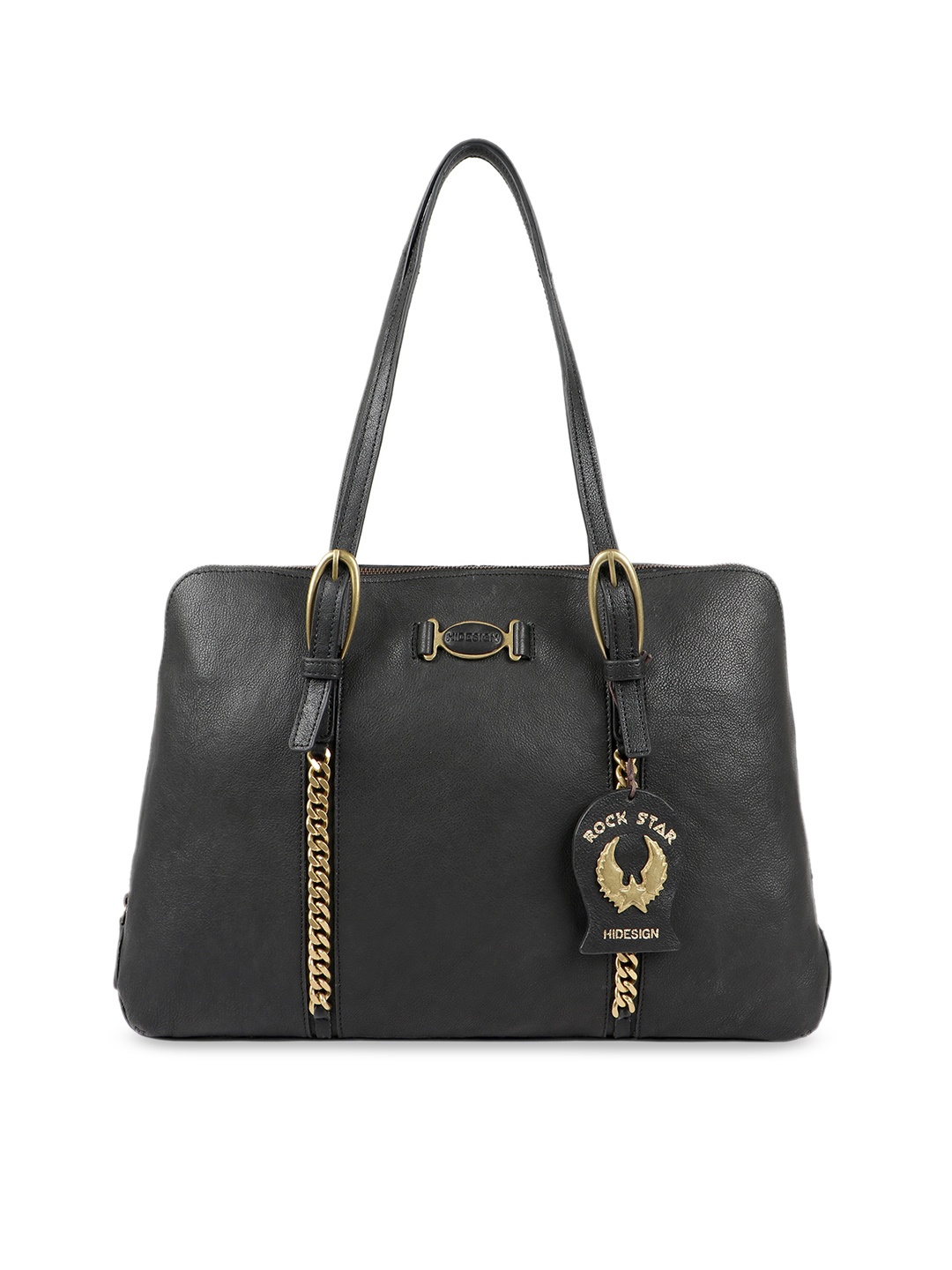 

Hidesign Black Textured Leather Shoulder Bag