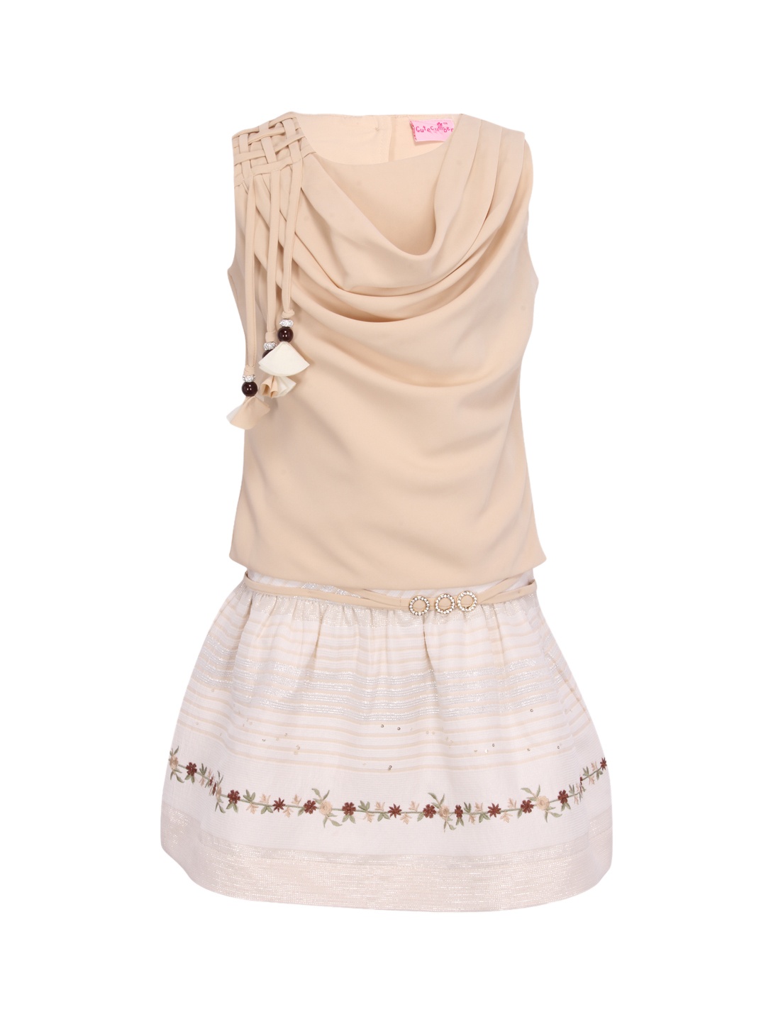 

CUTECUMBER Girls Beige Solid Top with Skirt