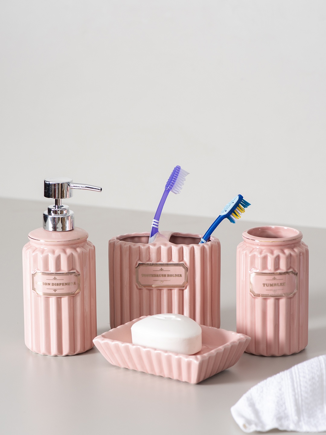 

THEDECORKART Set of 4 Pink Bathroom Accessories
