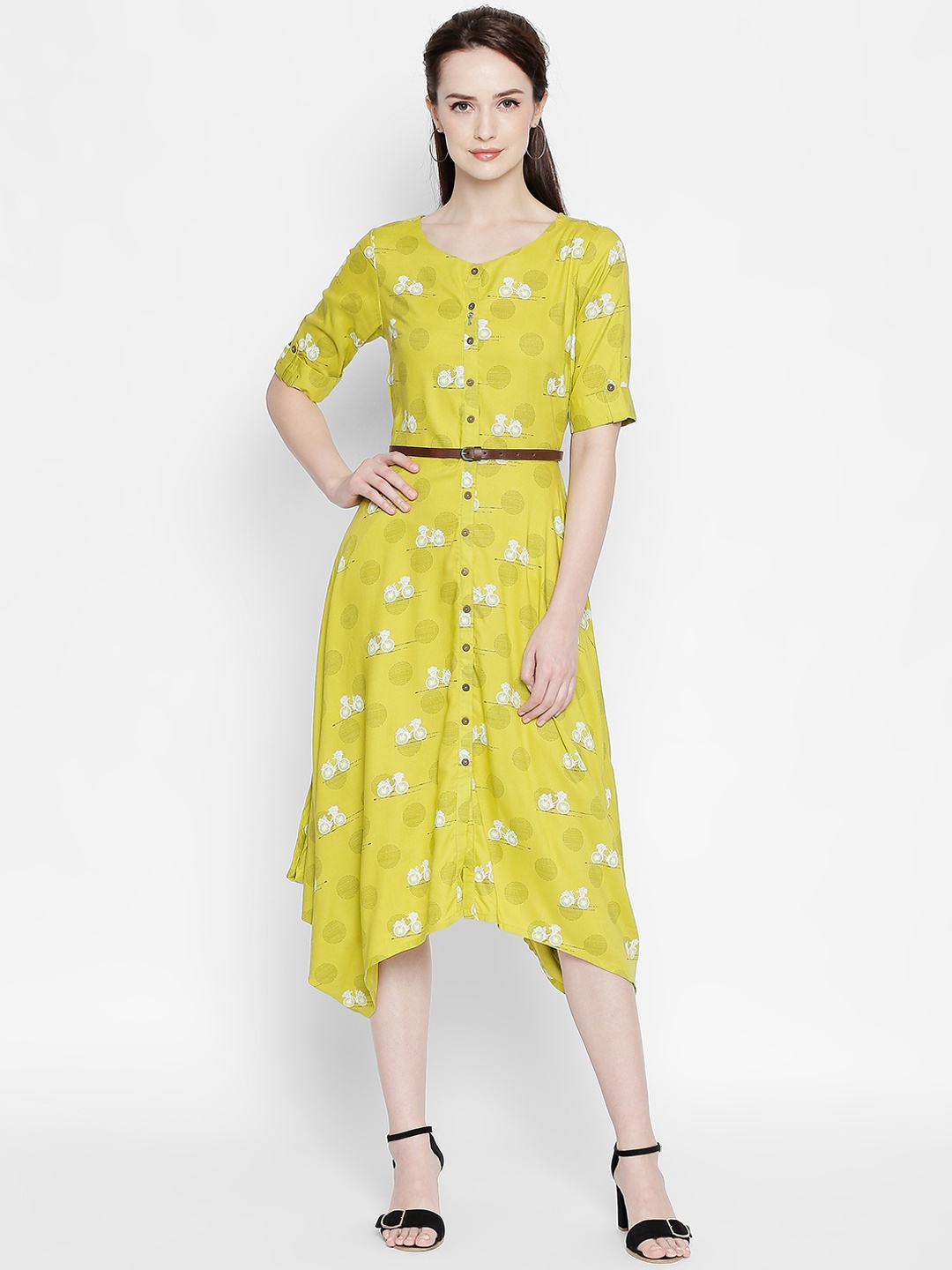

AKKRITI BY PANTALOONS Women Green Printed Fit and Flare Dress
