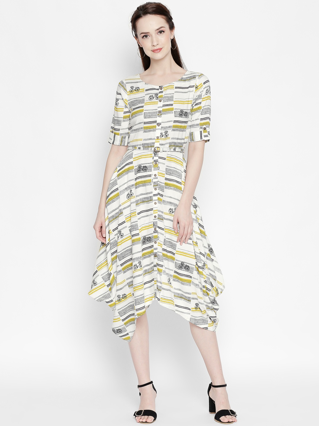 

AKKRITI BY PANTALOONS Women White Printed Fit and Flare Dress