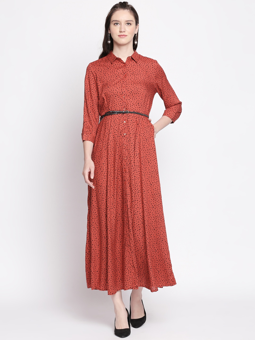 

Honey by Pantaloons Women Brown & Black Printed Maxi Dress