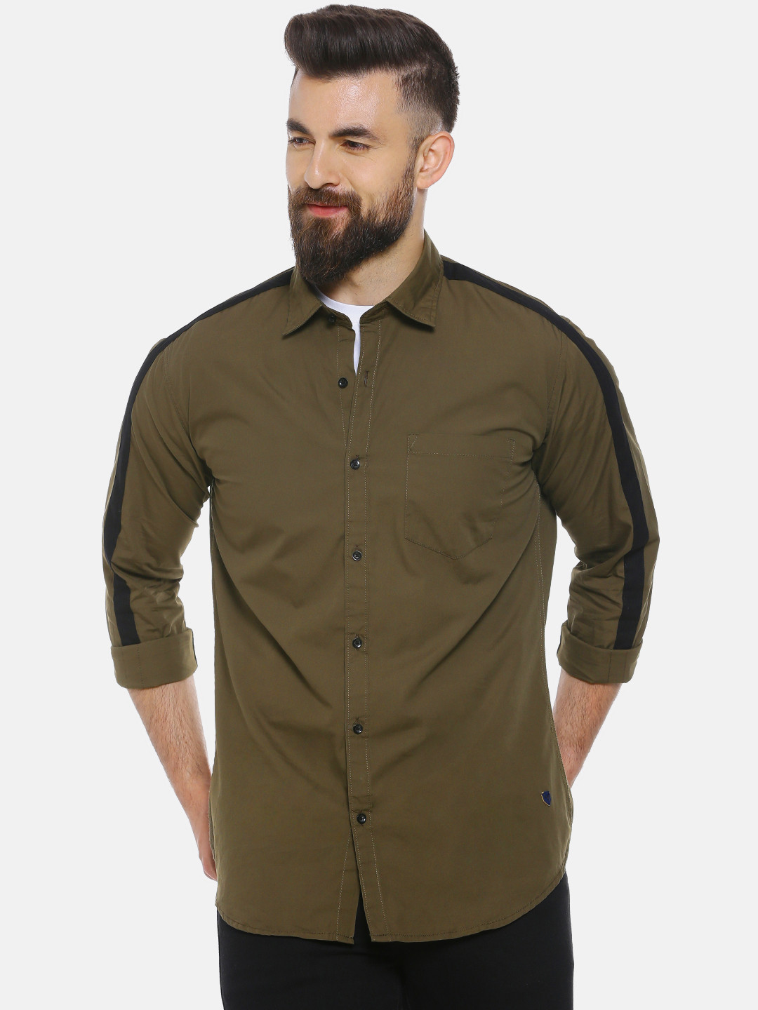 

Campus Sutra Men Olive Green Solid Regular Fit Casual Shirt