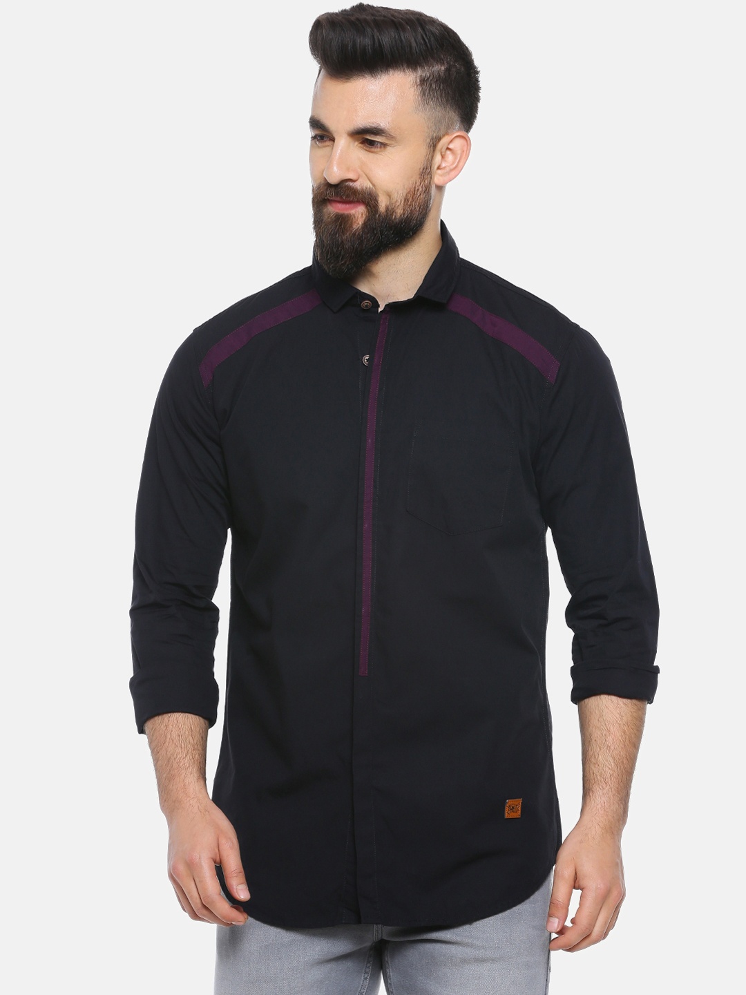 

Campus Sutra Men Black Regular Fit Solid Casual Shirt
