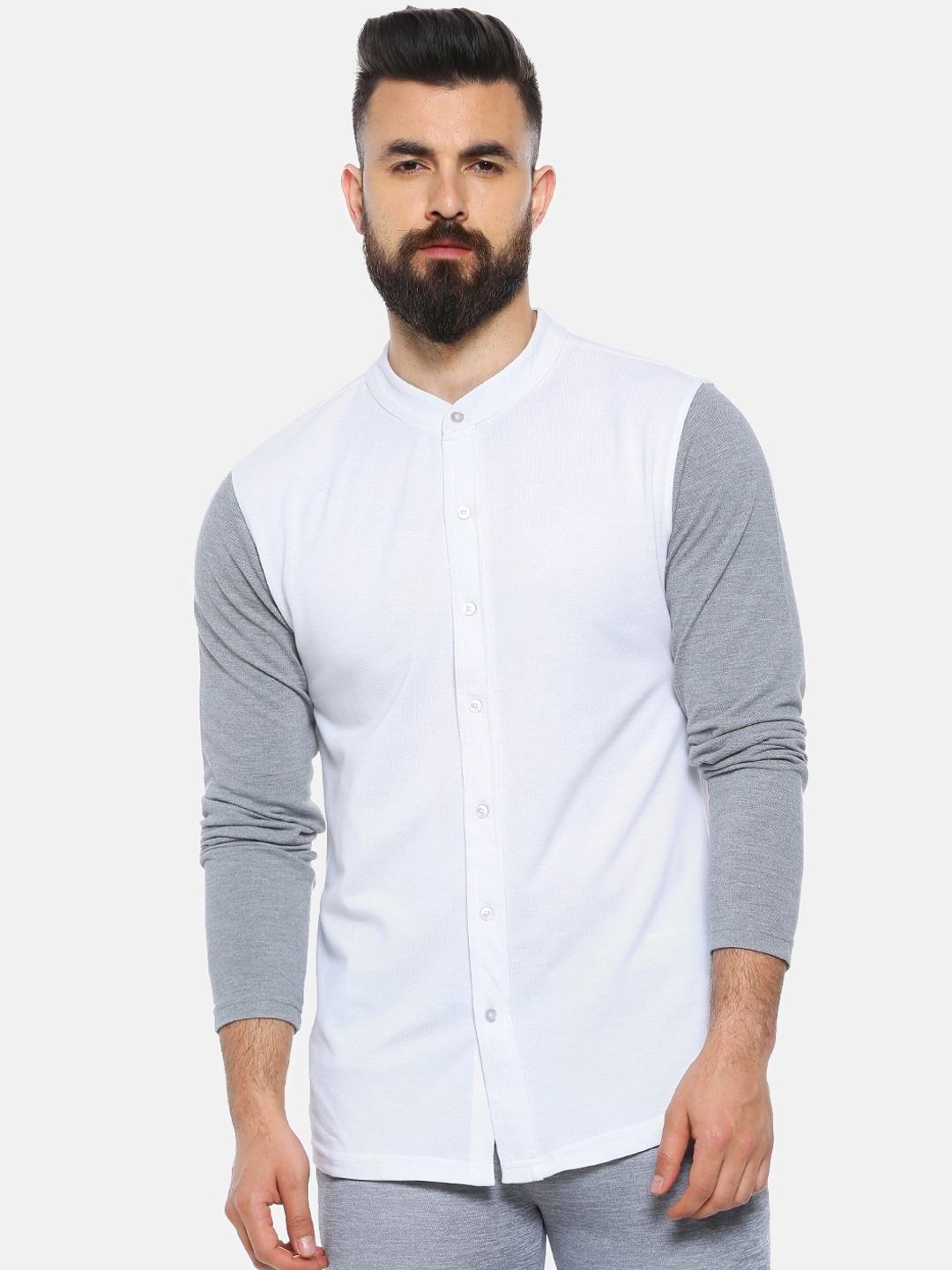 

Campus Sutra Men White & Grey Melange Regular Fit Solid Casual Shirt