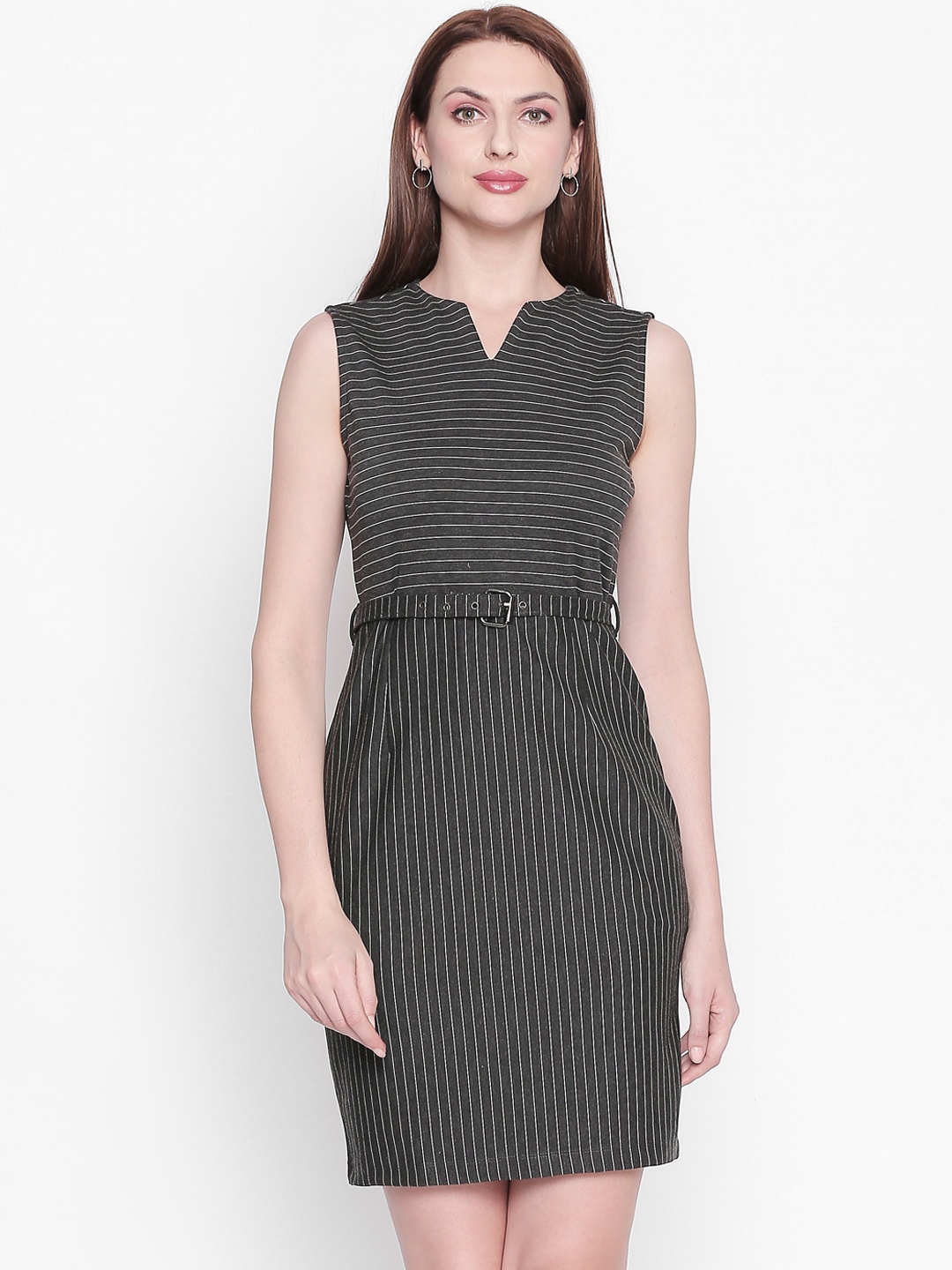 

Annabelle by Pantaloons Women Grey Striped Sheath Dress