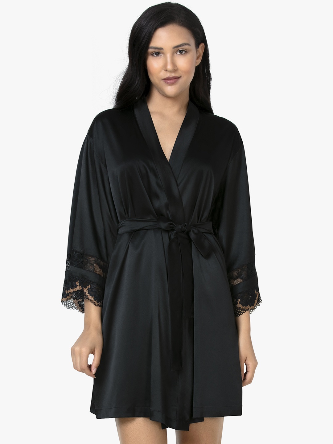 

Amante Women Black Solid Satin Robe SLP70203