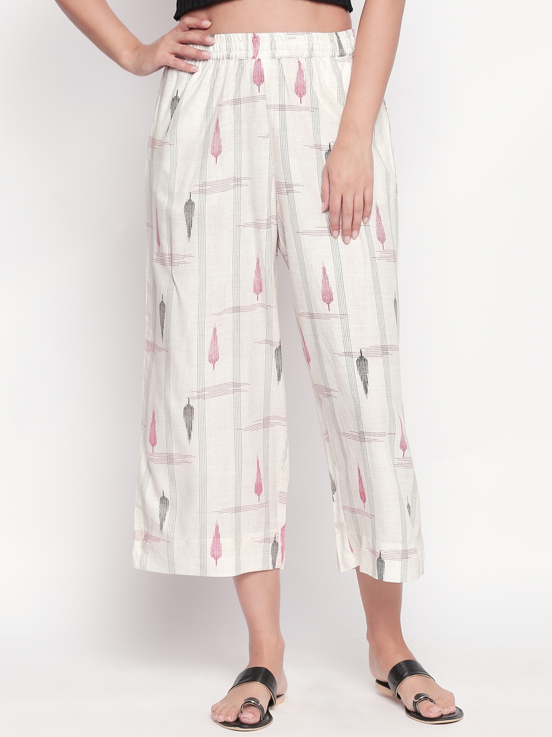 

RANGMANCH BY PANTALOONS Women Off-White Printed Straight Palazzos