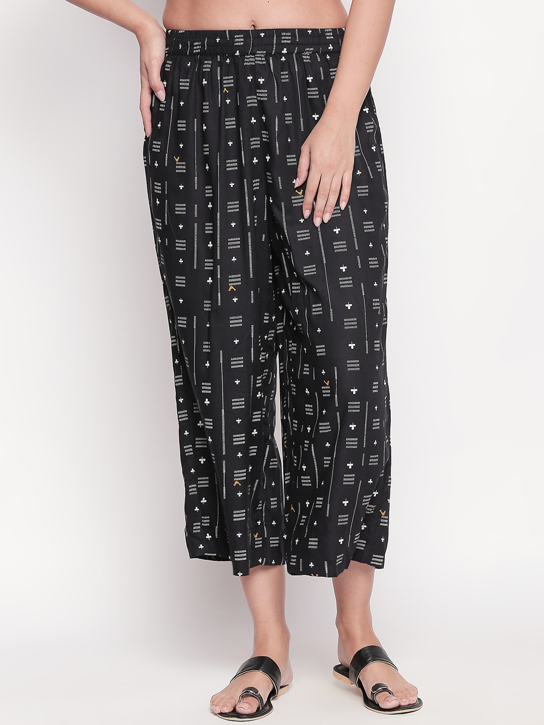 

RANGMANCH BY PANTALOONS Women Black Printed Straight Palazzos