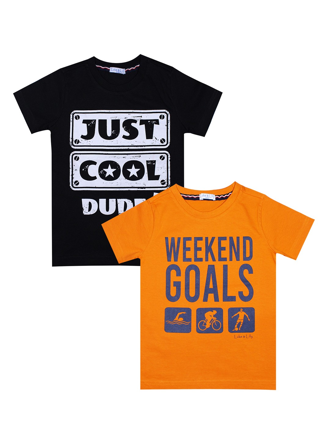 

Luke Lilly Pack of 2 Boys Yellow Printed Round Neck Pure Cotton T-shirt