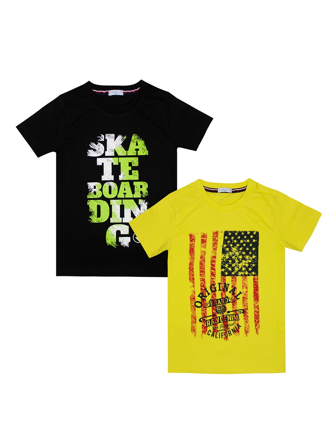 

Luke Lilly Boys Set Of 2 Printed Round Neck Pure Cotton T-shirt, Black