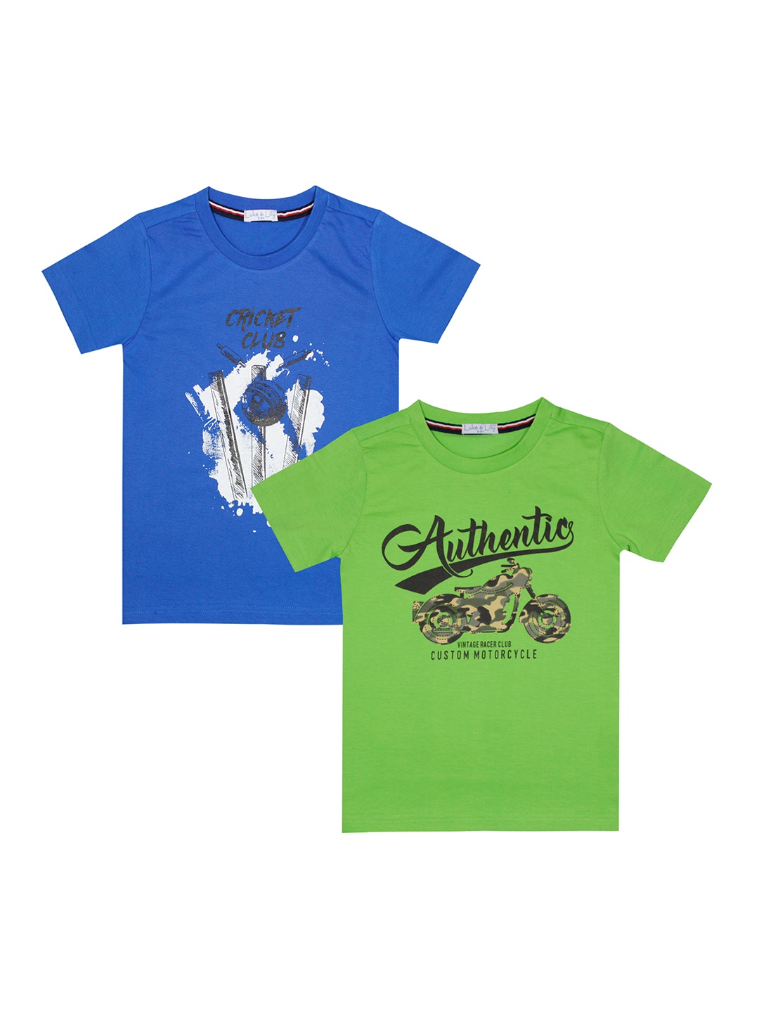 

Luke Lilly Boys Set Of 2 Printed Round Neck Pure Cotton T-shirt, Blue