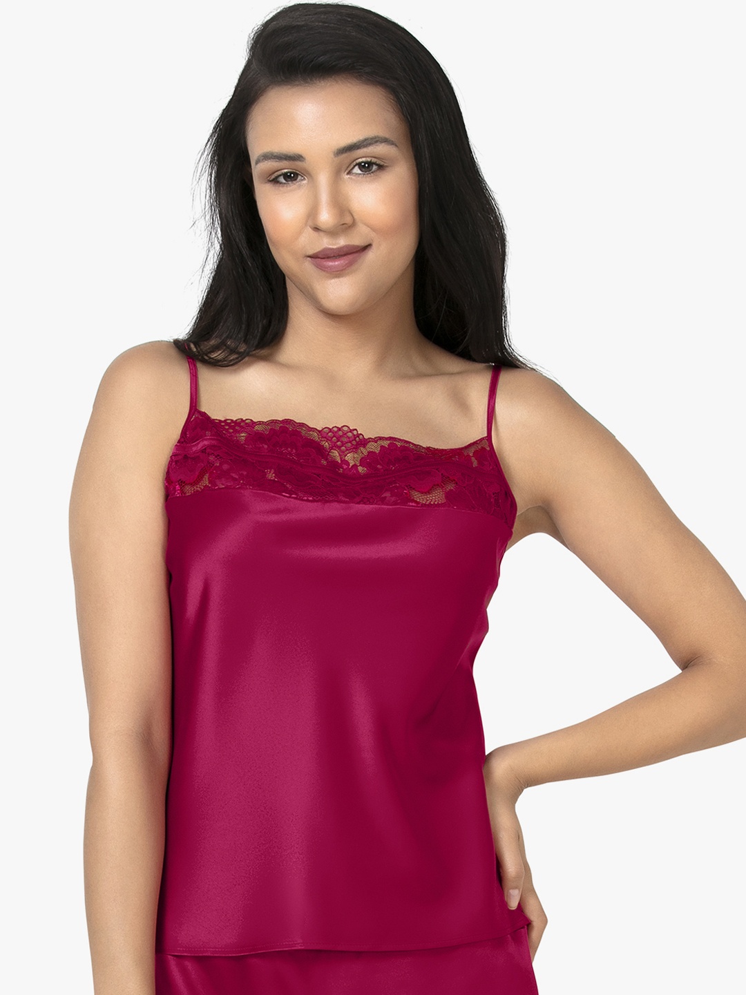 

Amante Women Pink Solid Satin Camisole