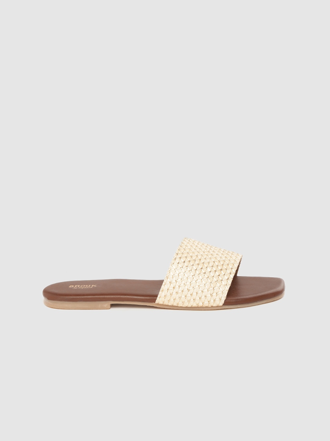 

Anouk Women Beige Woven Design Handmade Open Toe Flats