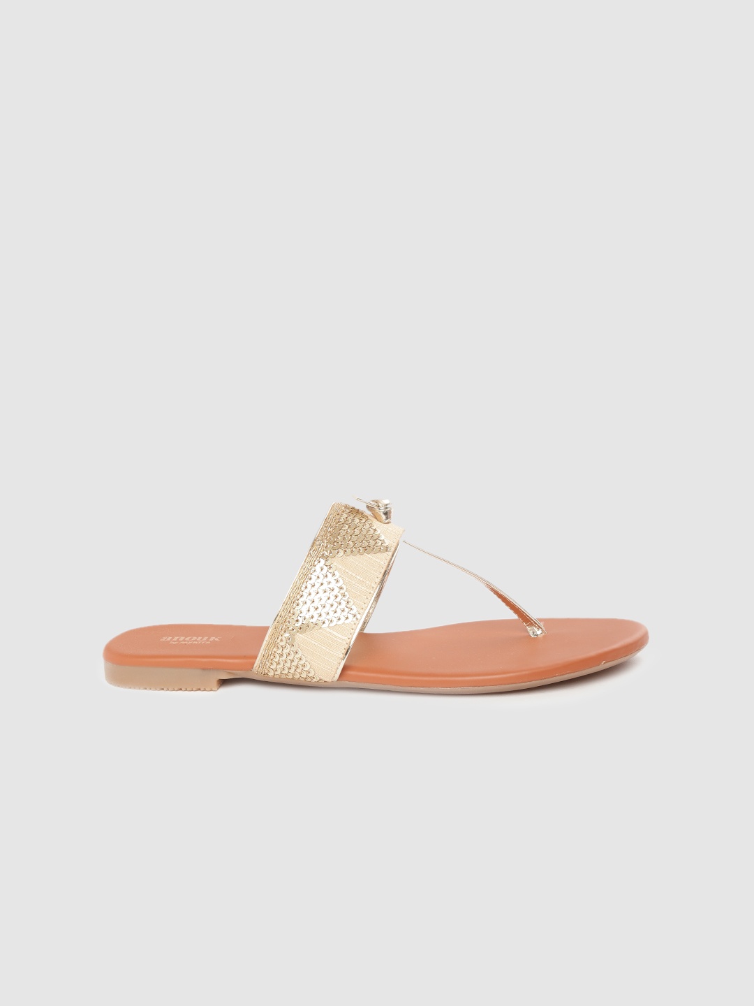 

Anouk Women Gold-Toned Embellished T-Strap Flats