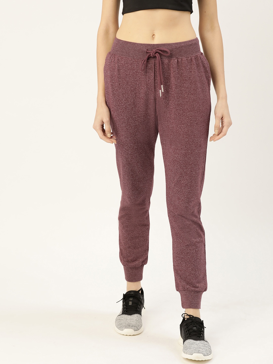 

ether Women Burgundy Melange Effect Joggers, Purple