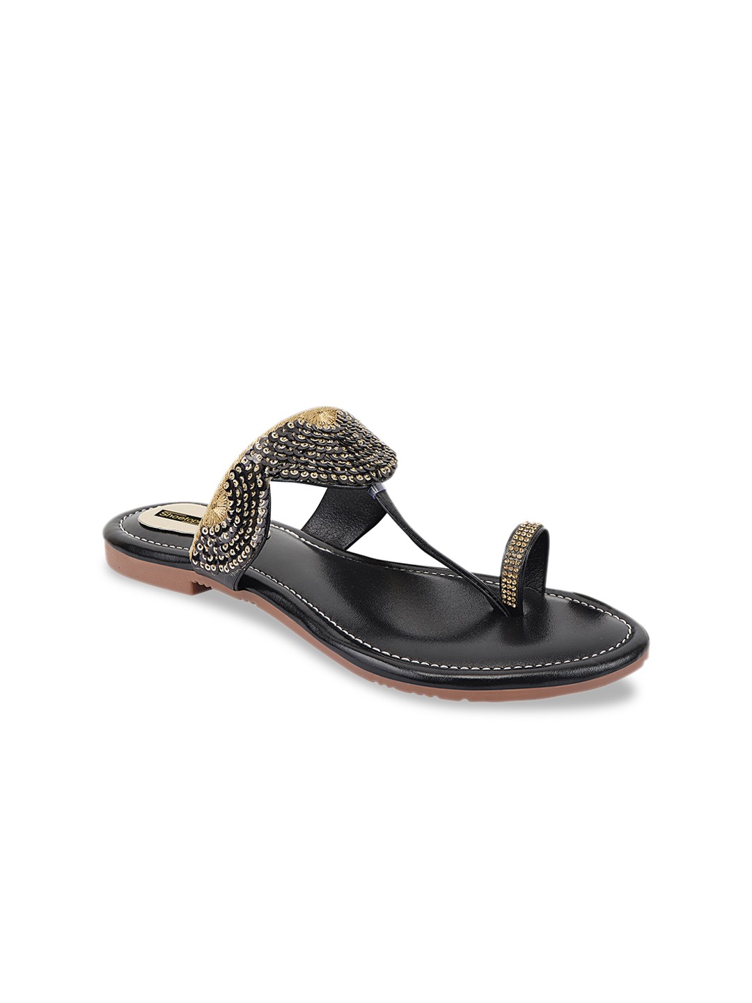 

Shoetopia Women Black Embellished One Toe Flats