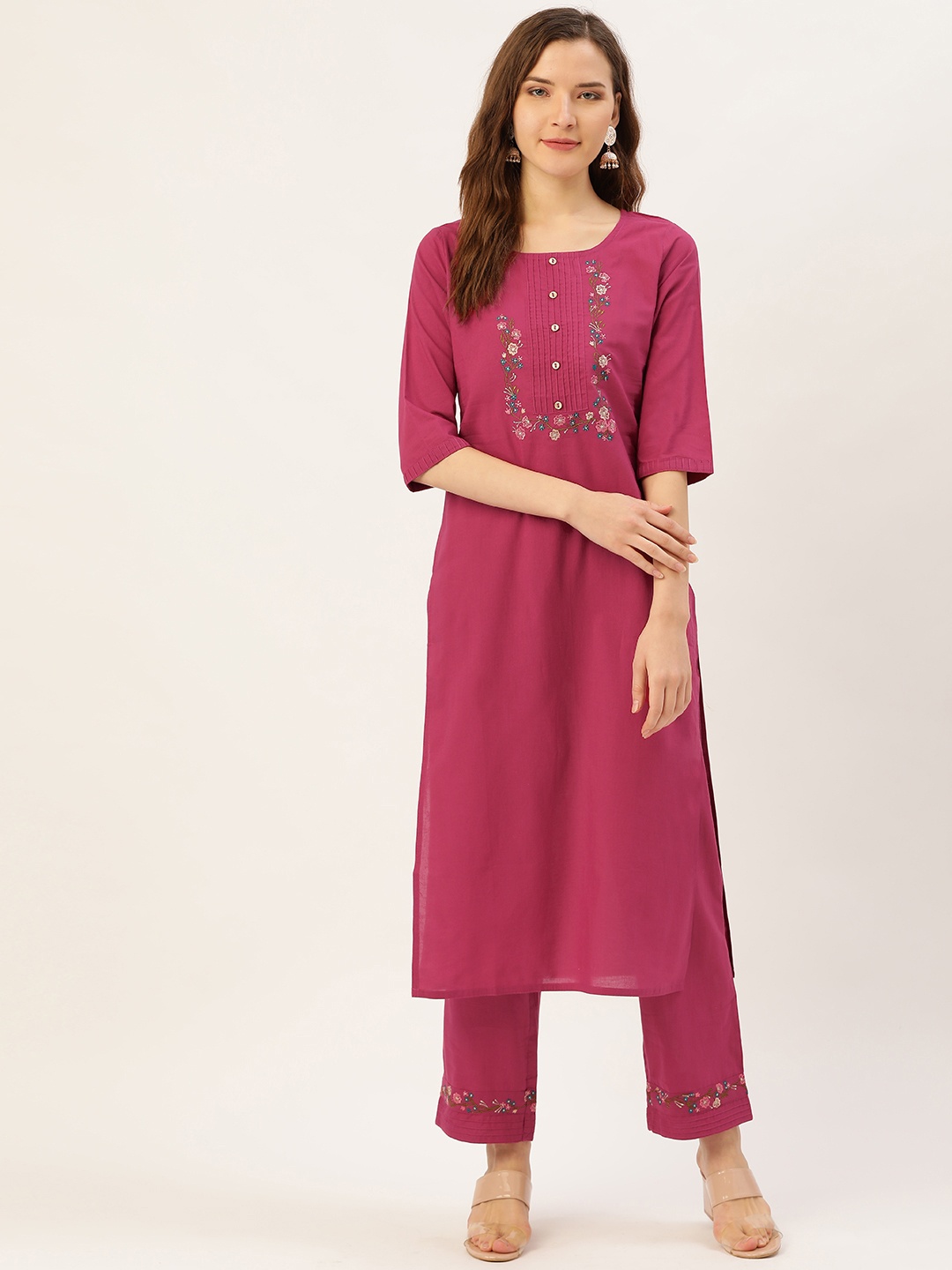 

Jaipur Kurti Women Pink Yoke Design Kurta with Palazzos