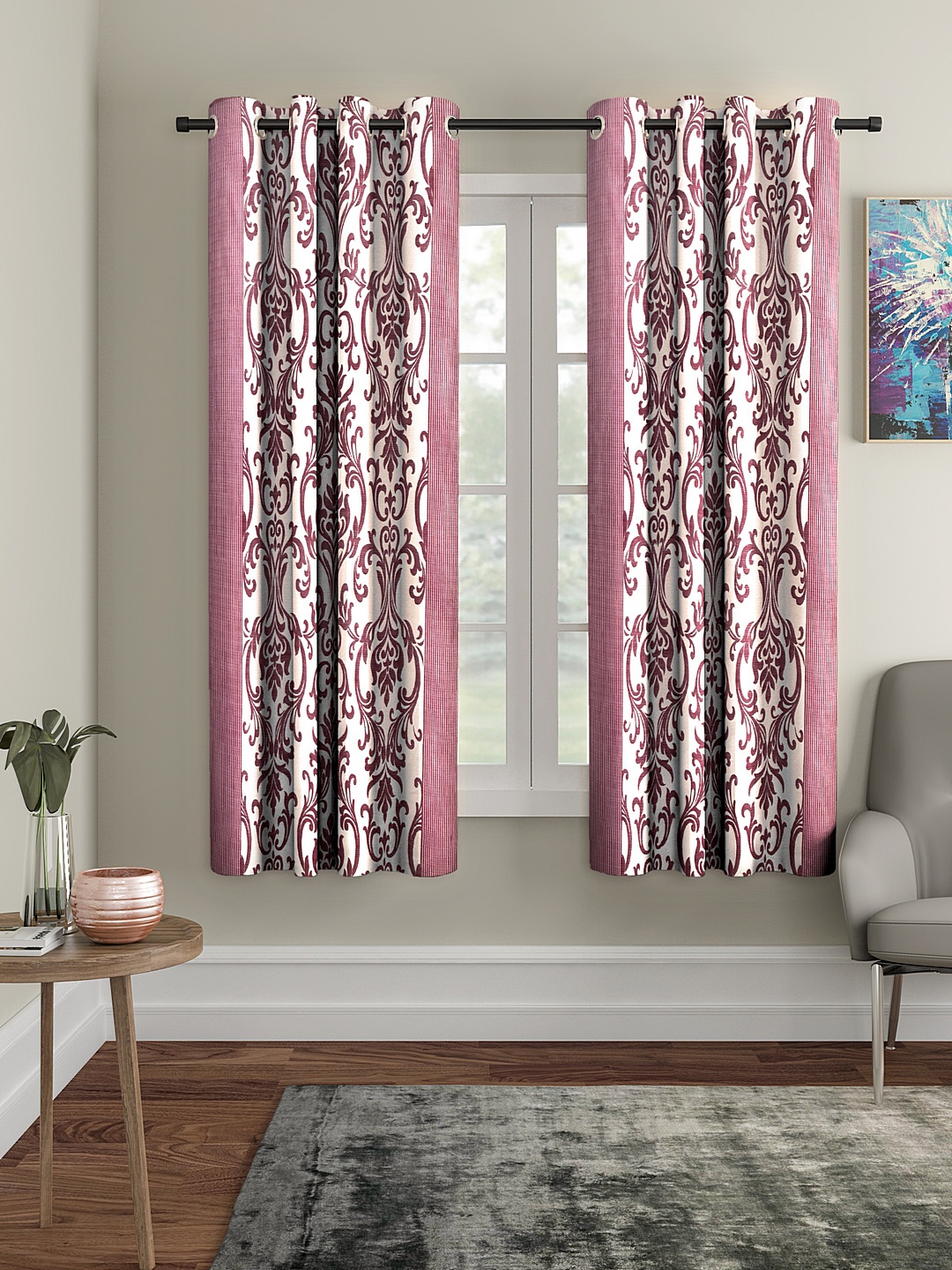 

Cortina Pink & Maroon Set of 2 Window Curtains