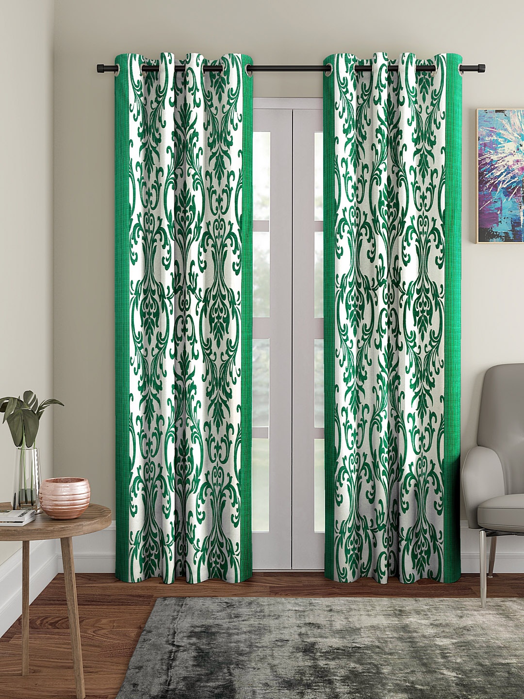 

Cortina Green & White Set of 2 Door Curtains