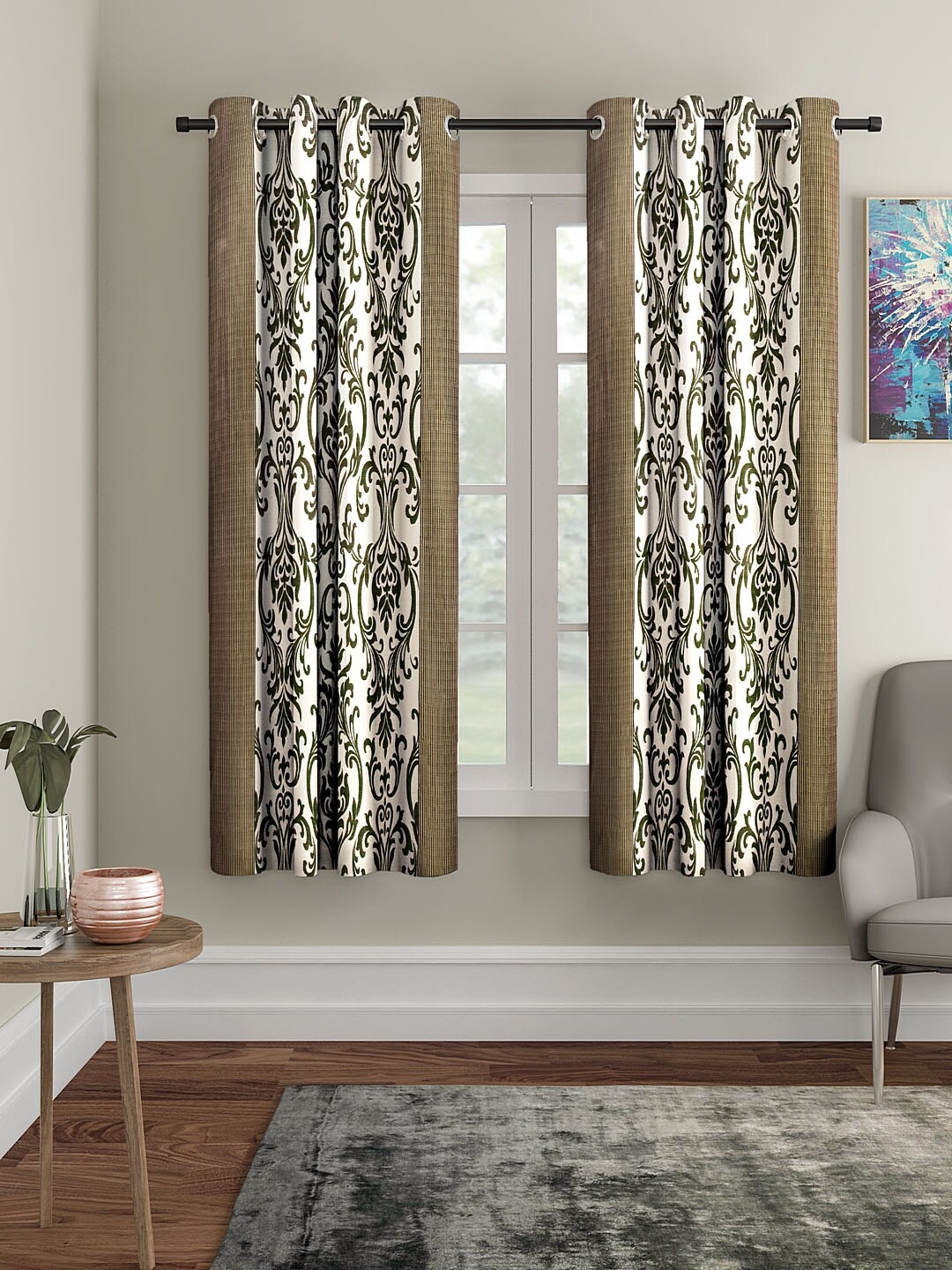 

Cortina Olive Brown & White Set of 2 Window Curtains