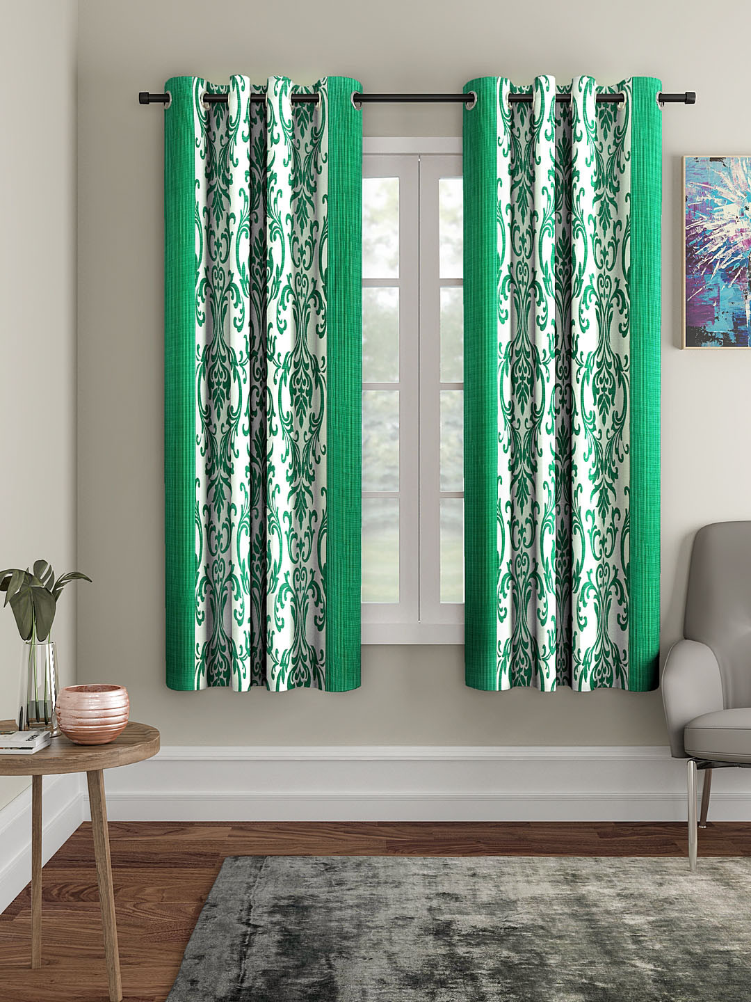 

Cortina Green & White Set of 2 Window Curtains