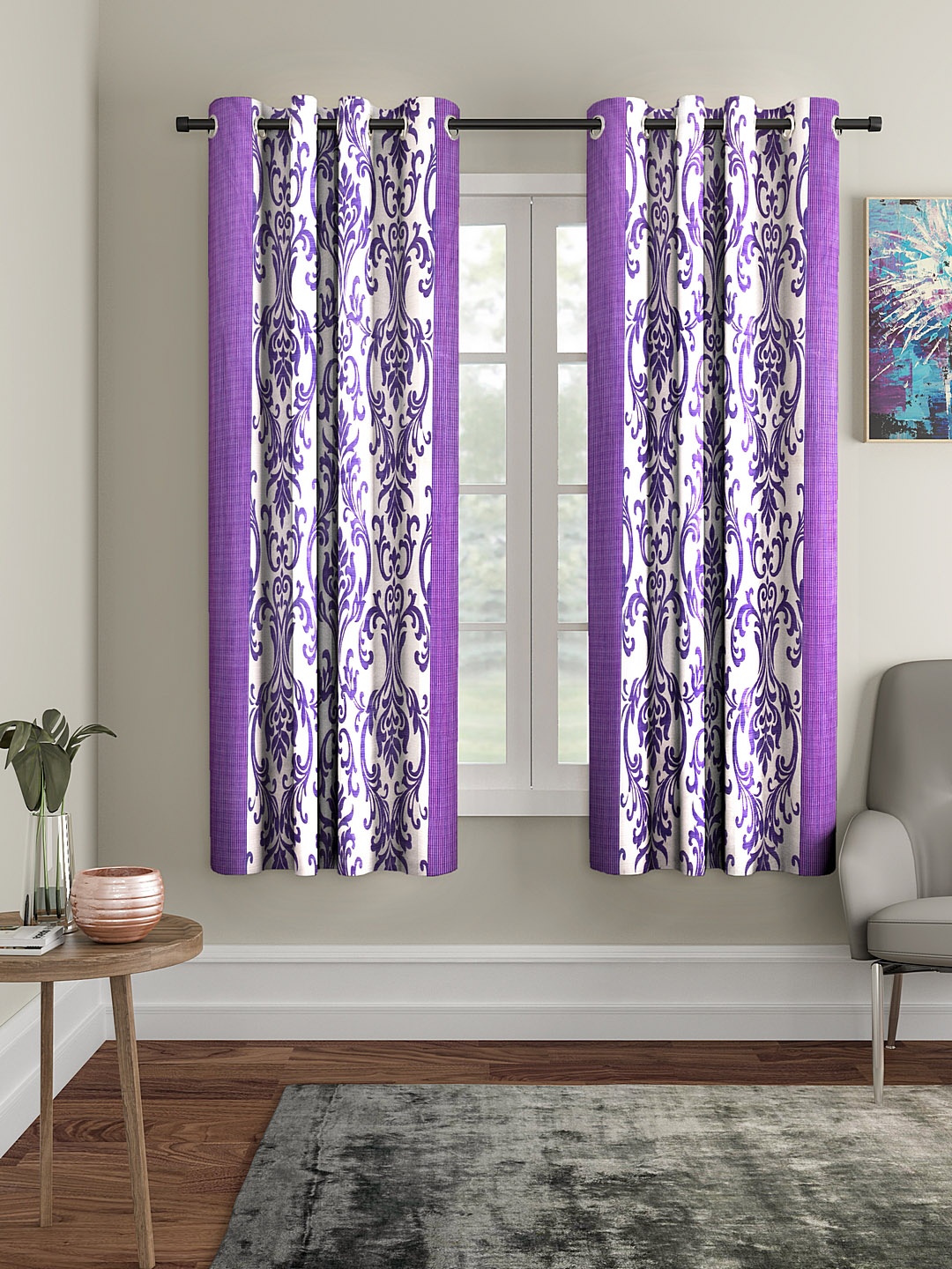 

Cortina Set of 2 Purple & White Window Curtains