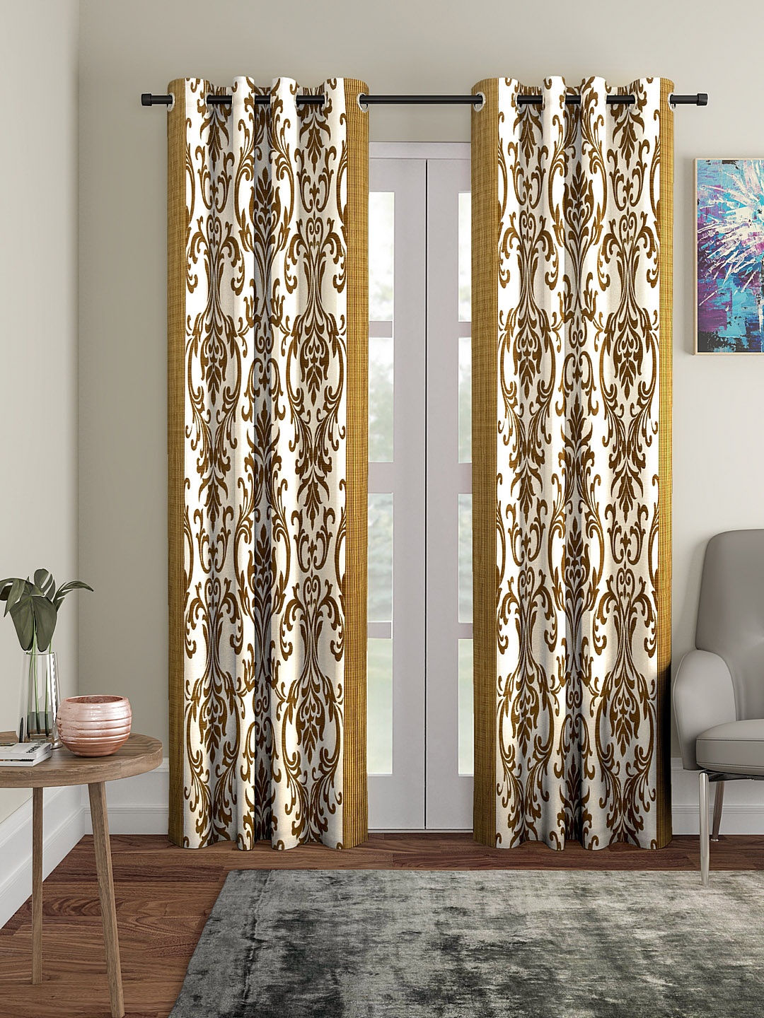 Cortina Set of 2 Beige & White Door Curtains