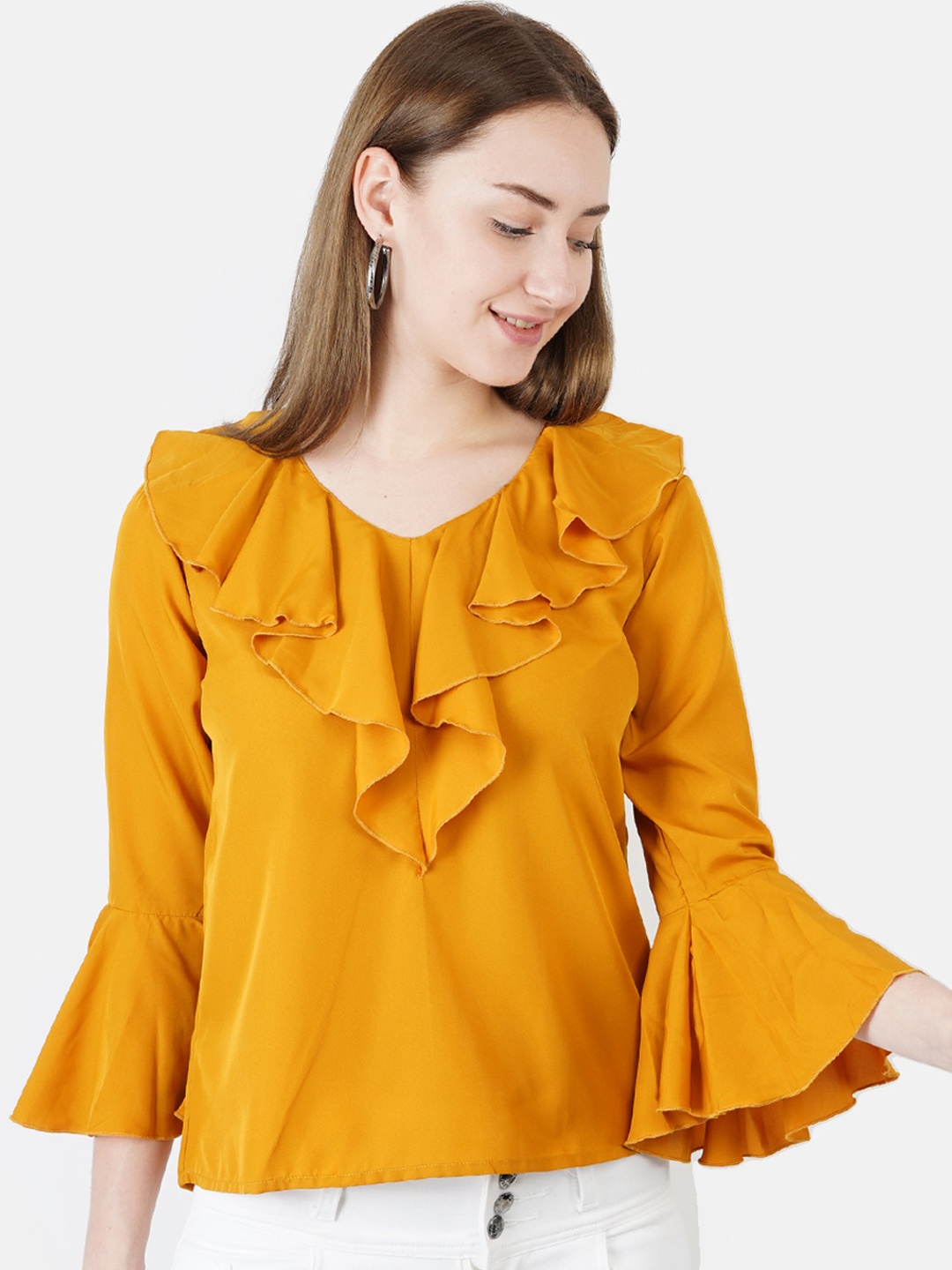 

Indietoga Yellow Ruffles Crepe Top