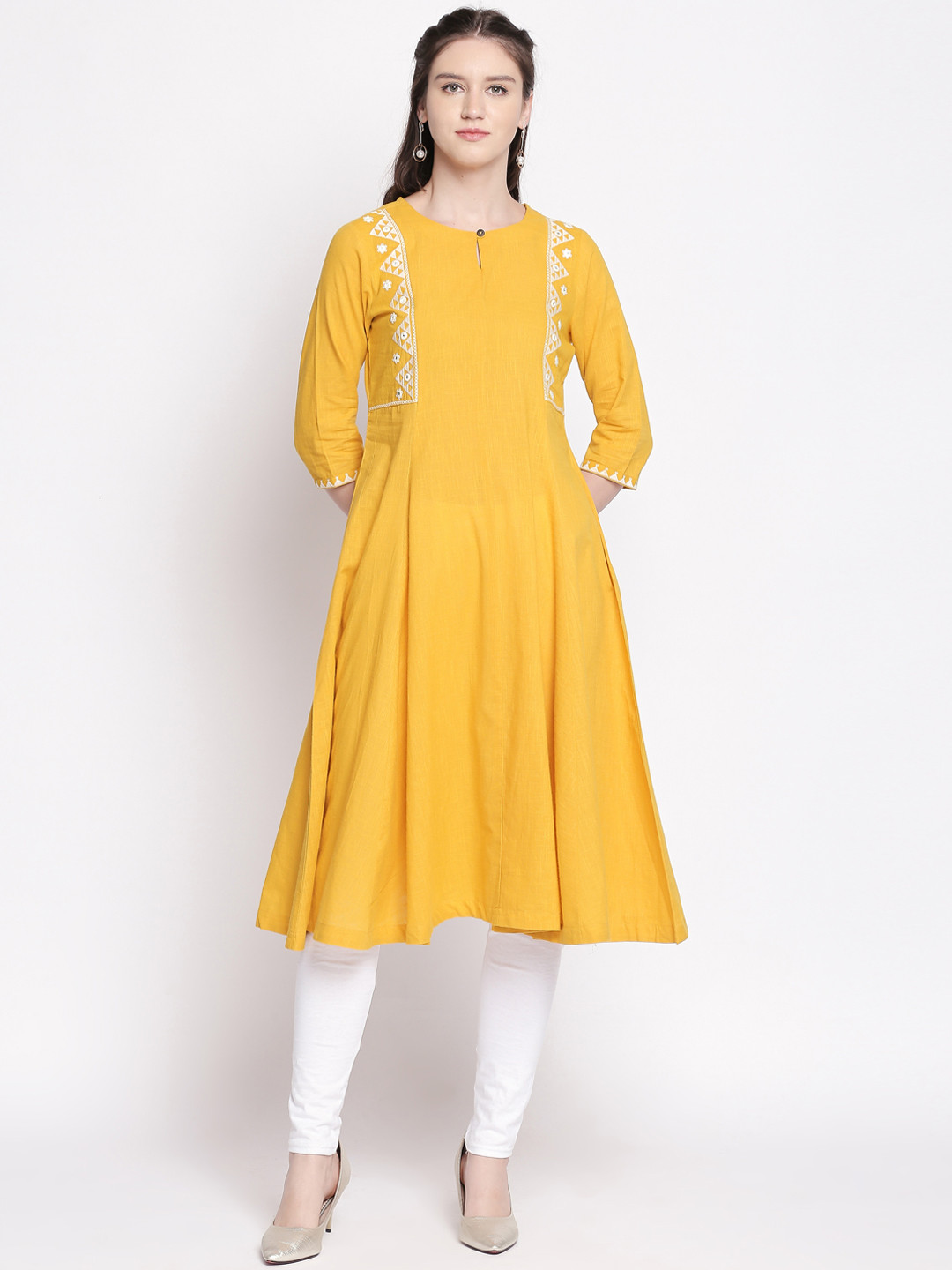 

RANGMANCH BY PANTALOONS Women Yellow Embroidered Anarkali Kurta