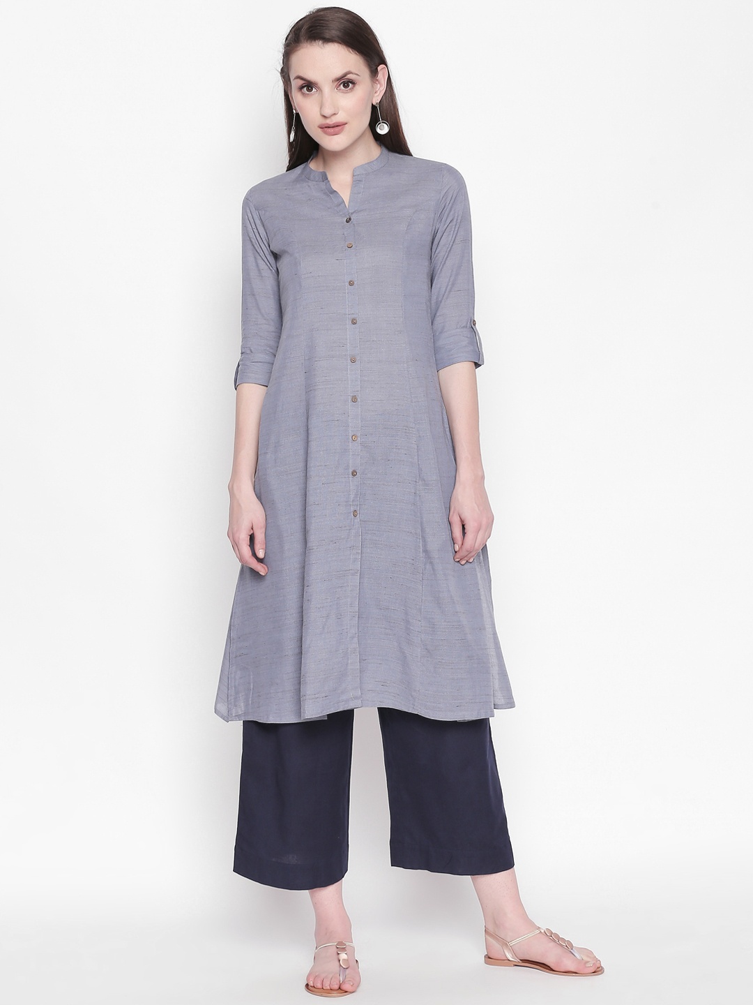 

RANGMANCH BY PANTALOONS Women Grey Solid Straight Kurta