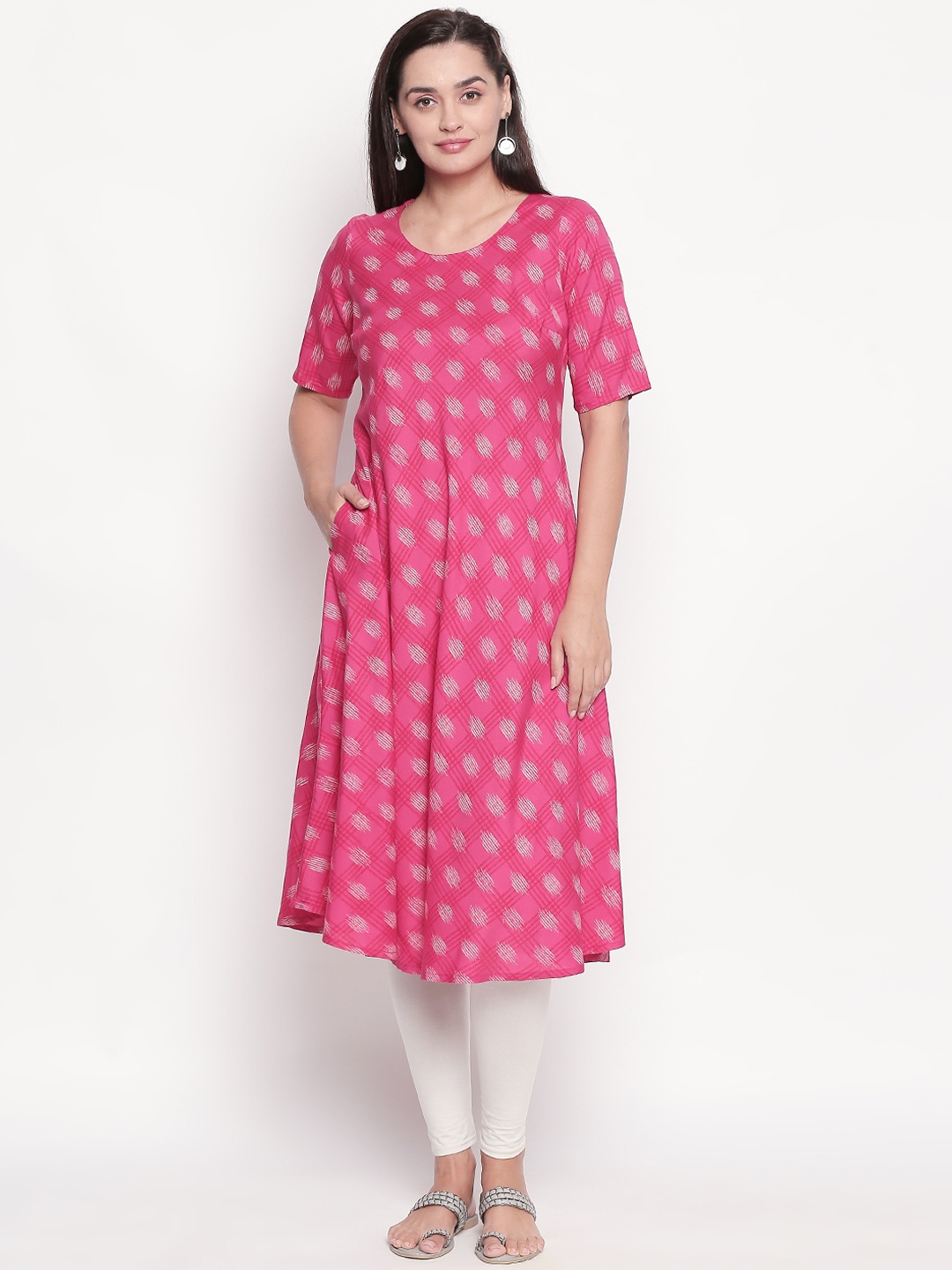 

RANGMANCH BY PANTALOONS Women Pink & White Printed A-Line Kurta