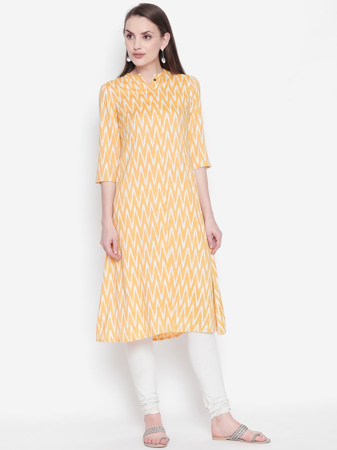 

RANGMANCH BY PANTALOONS Women Yellow & White Printed A-Line Kurta