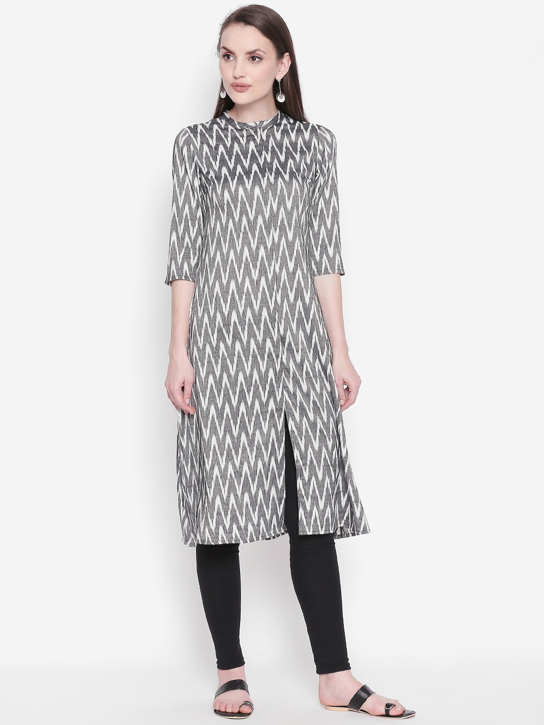 

RANGMANCH BY PANTALOONS Women Black & Grey Printed A-Line Kurta