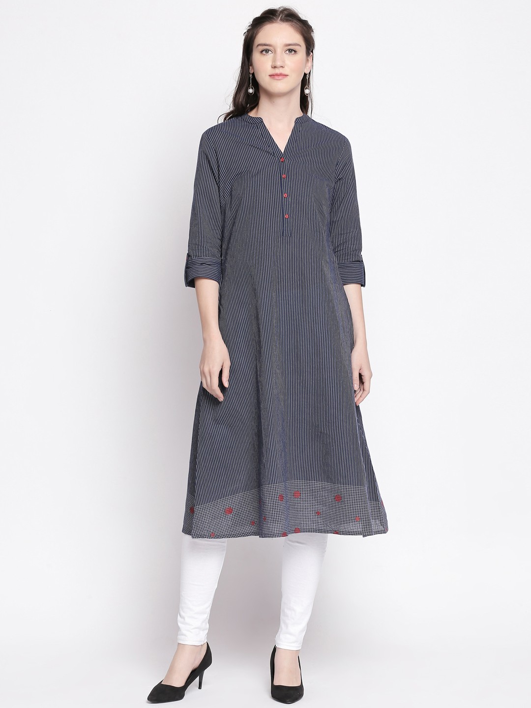 

RANGMANCH BY PANTALOONS Women Blue & White Striped A-Line Kurta