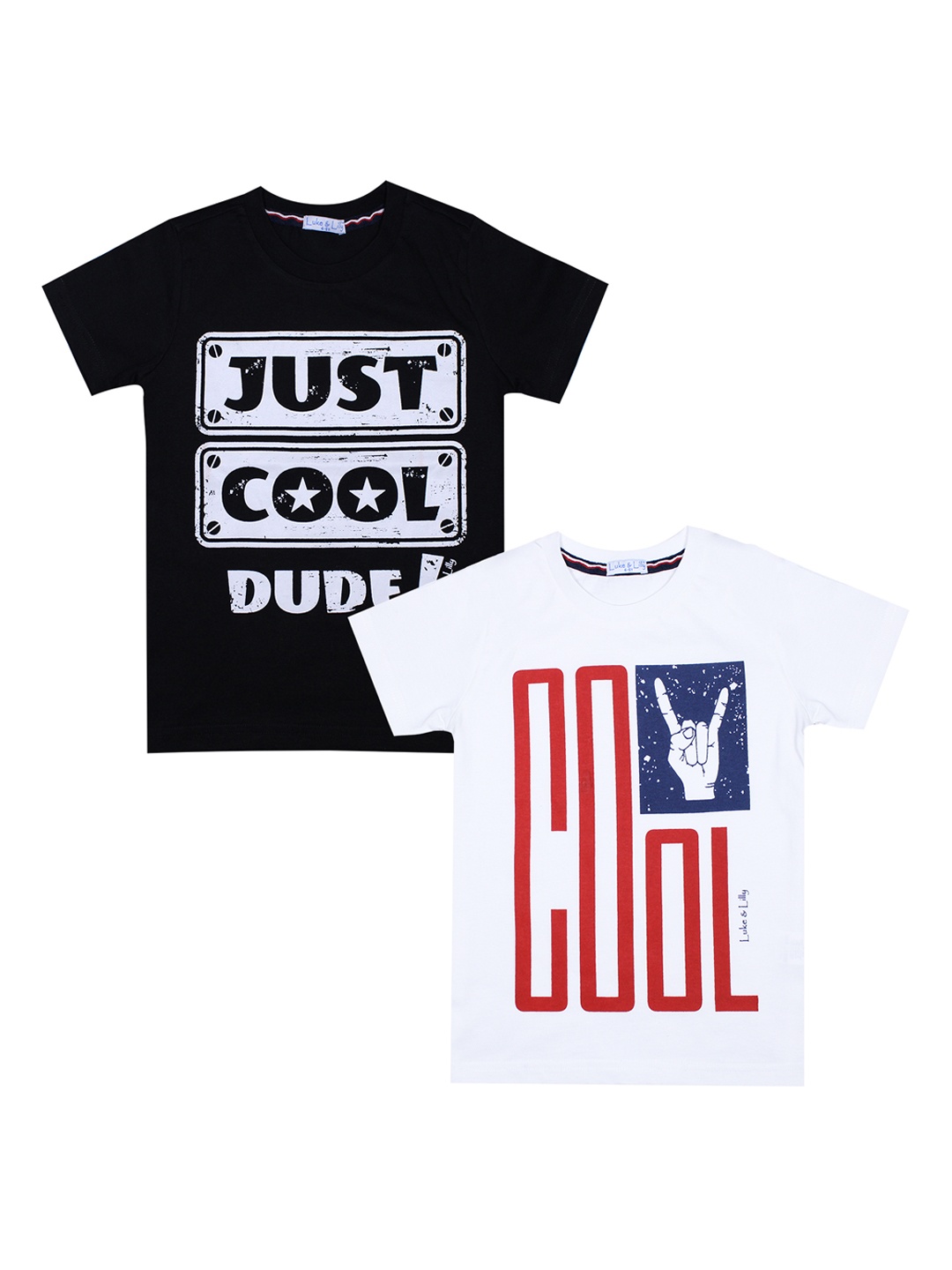 

Luke Lilly Boys Pack of 2 Printed Round Neck Pure Cotton T-shirt, Black