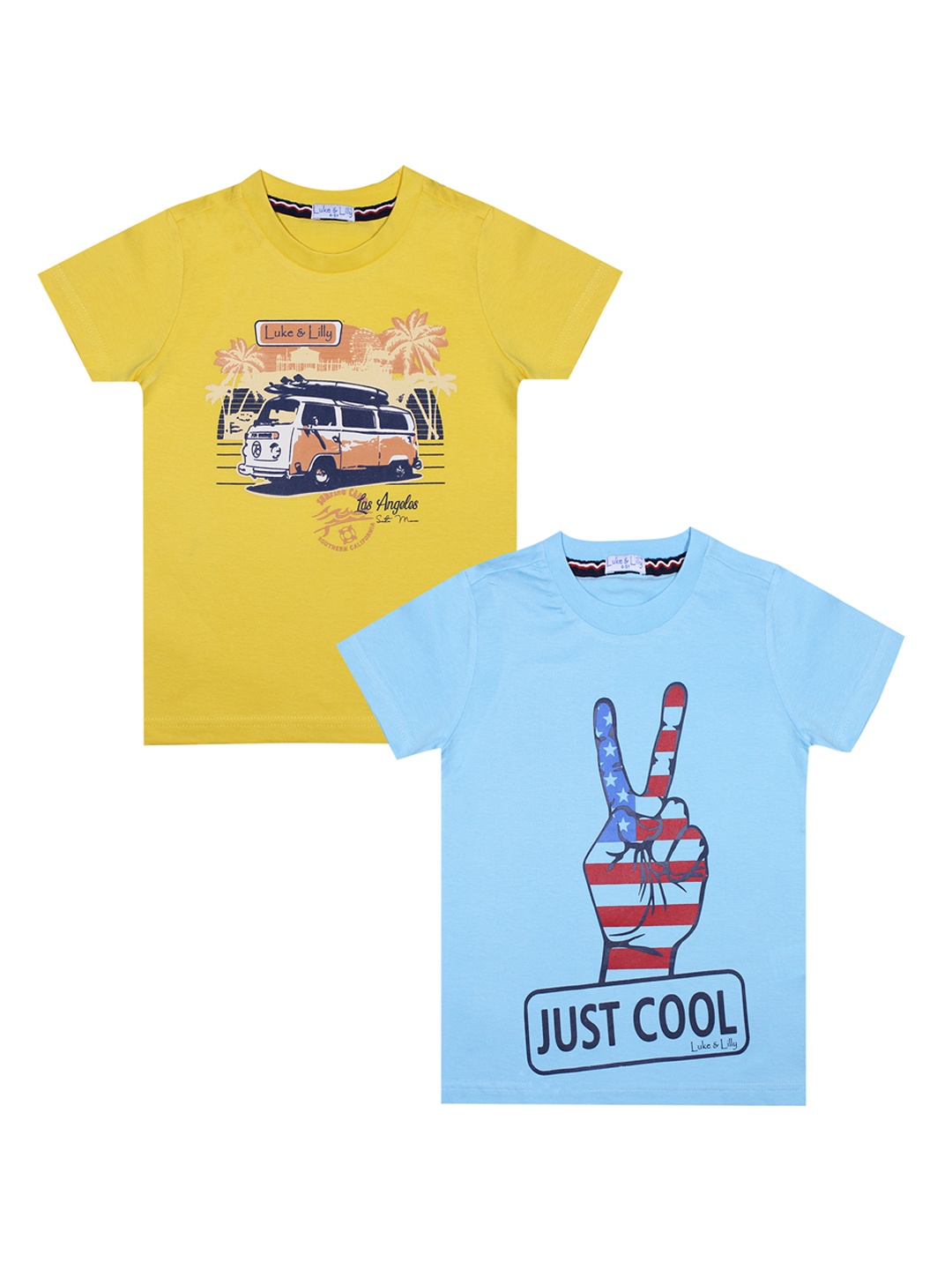 

Luke Lilly Boys Pack of 2 Printed Round Neck Pure Cotton T-shirt, Yellow