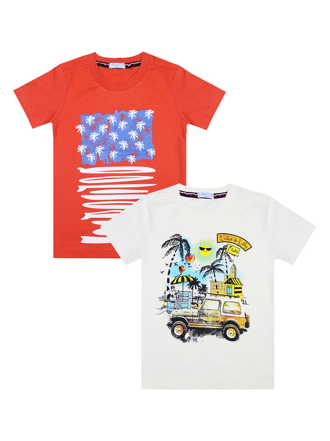

Luke Lilly Boys Pack of 2 Orange Printed Round Neck Pure Cotton T-shirt