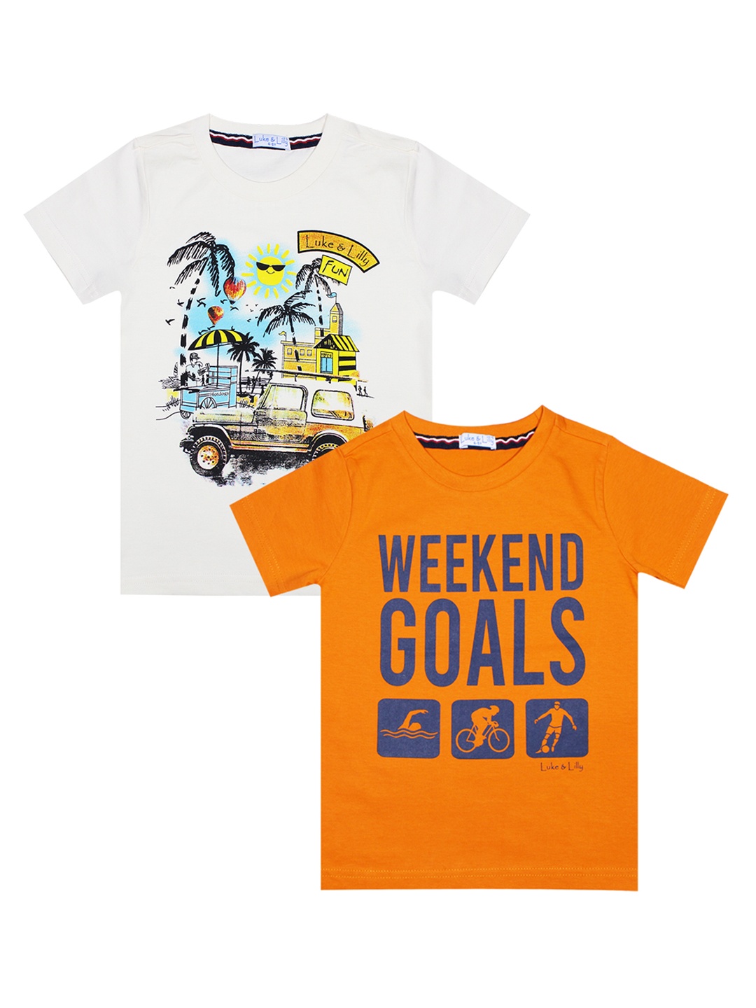 

Luke Lilly Boys Pack of 2 Orange Printed Round Neck Pure Cotton T-shirt