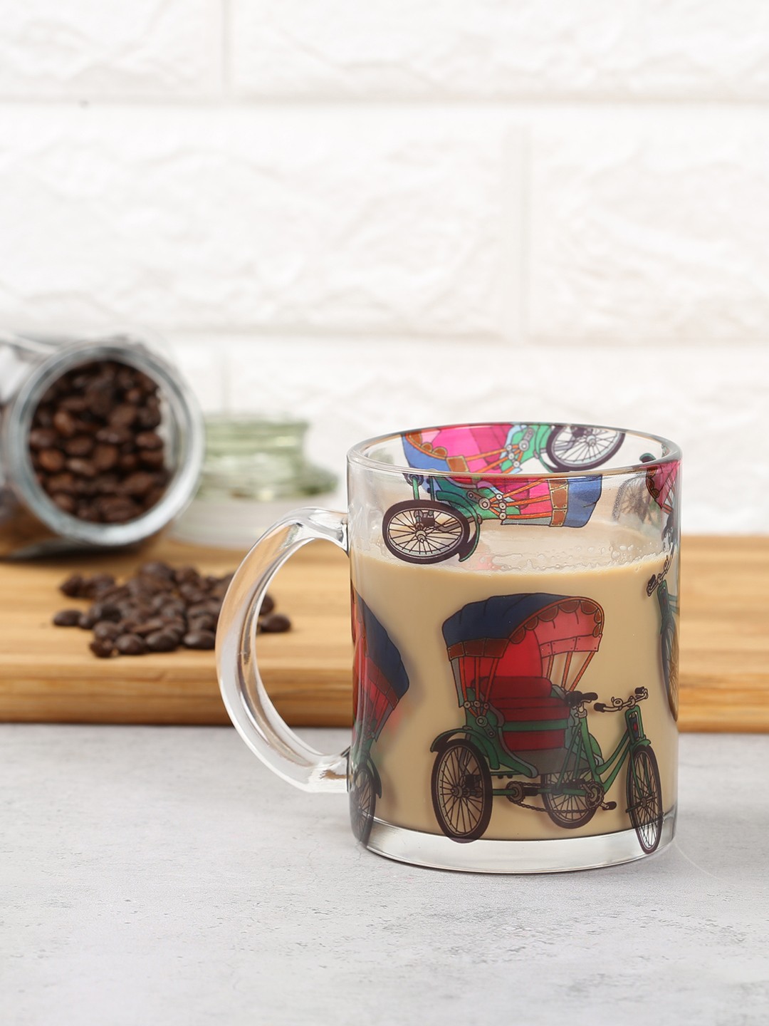 

India Circus by Krsnaa Mehta Transparent & Pink Printed Pop Tanga Glass Mug