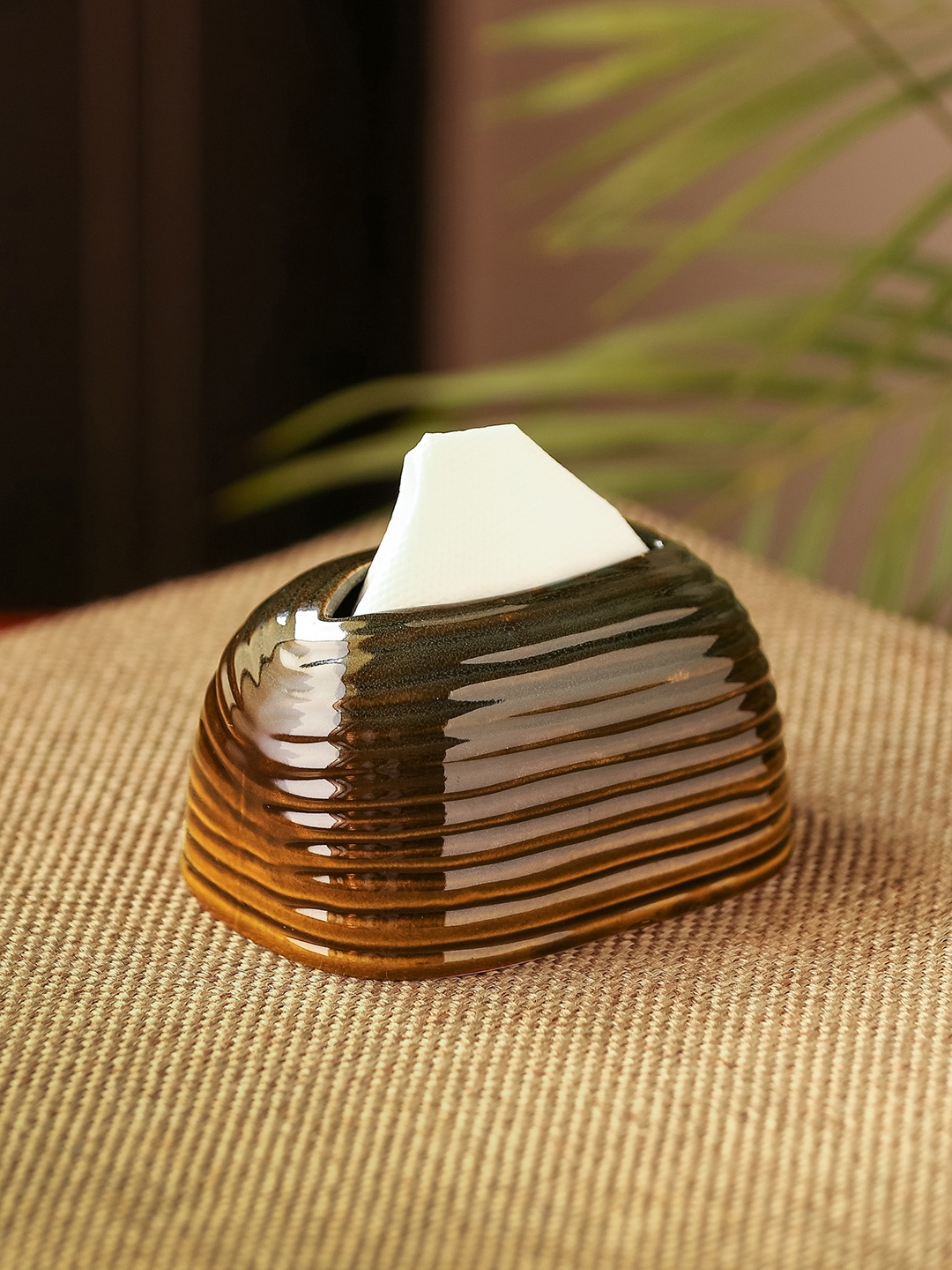 

ExclusiveLane Brown Ceramic Tissue Studio Pottery Napkin Holder