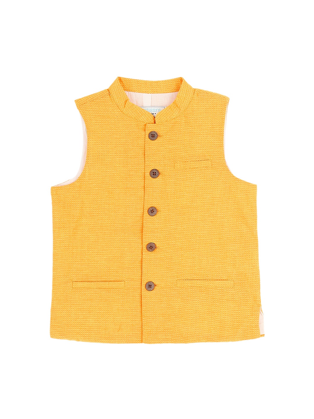 

indus route by Pantaloons Boys Mustard Yellow Solid Woven Pure Cotton Waistcoat