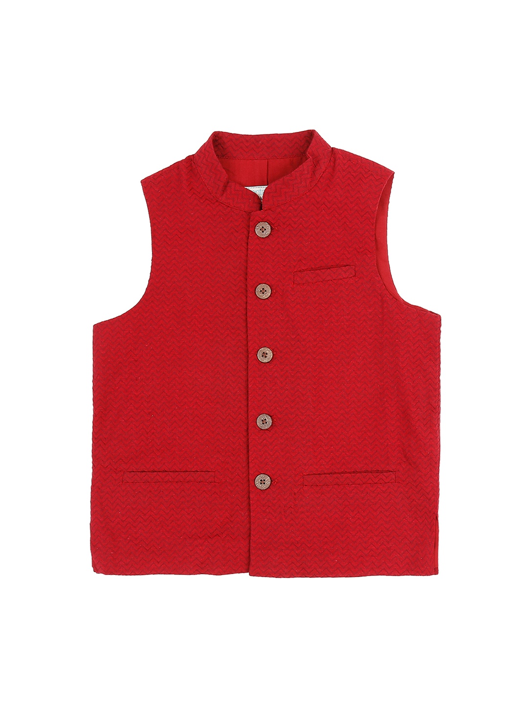 

indus route by Pantaloons Boys Maroon Woven Design Pure Cotton Waistcoat