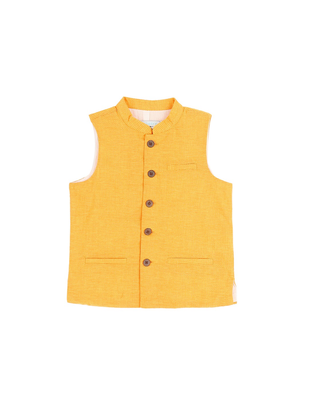 

indus route by Pantaloons Boys Mustard Solid Woven Pure Cotton Waistcoat