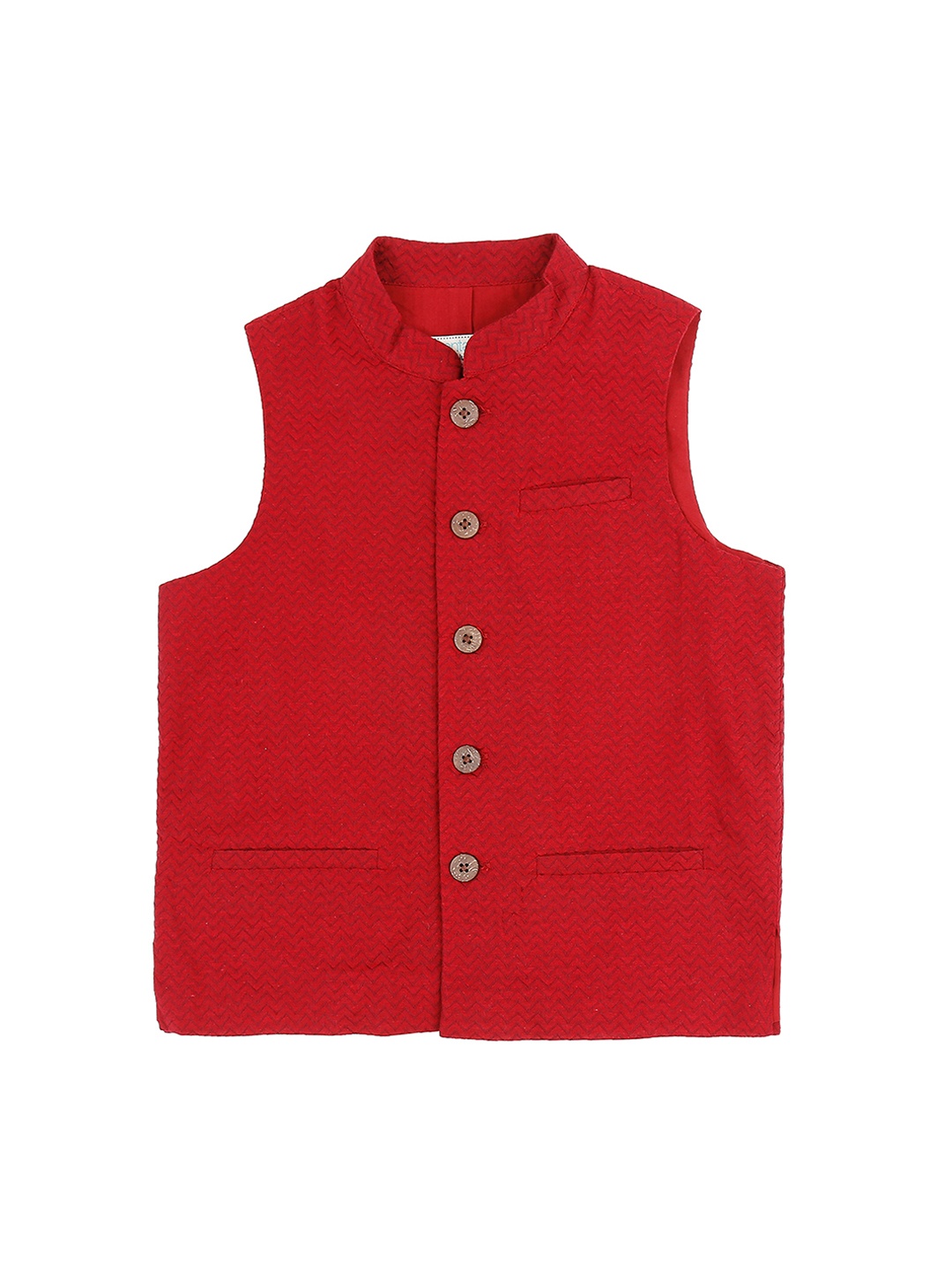 

indus route by Pantaloons Boys Maroon Woven Design Pure Cotton Waistcoat, Red